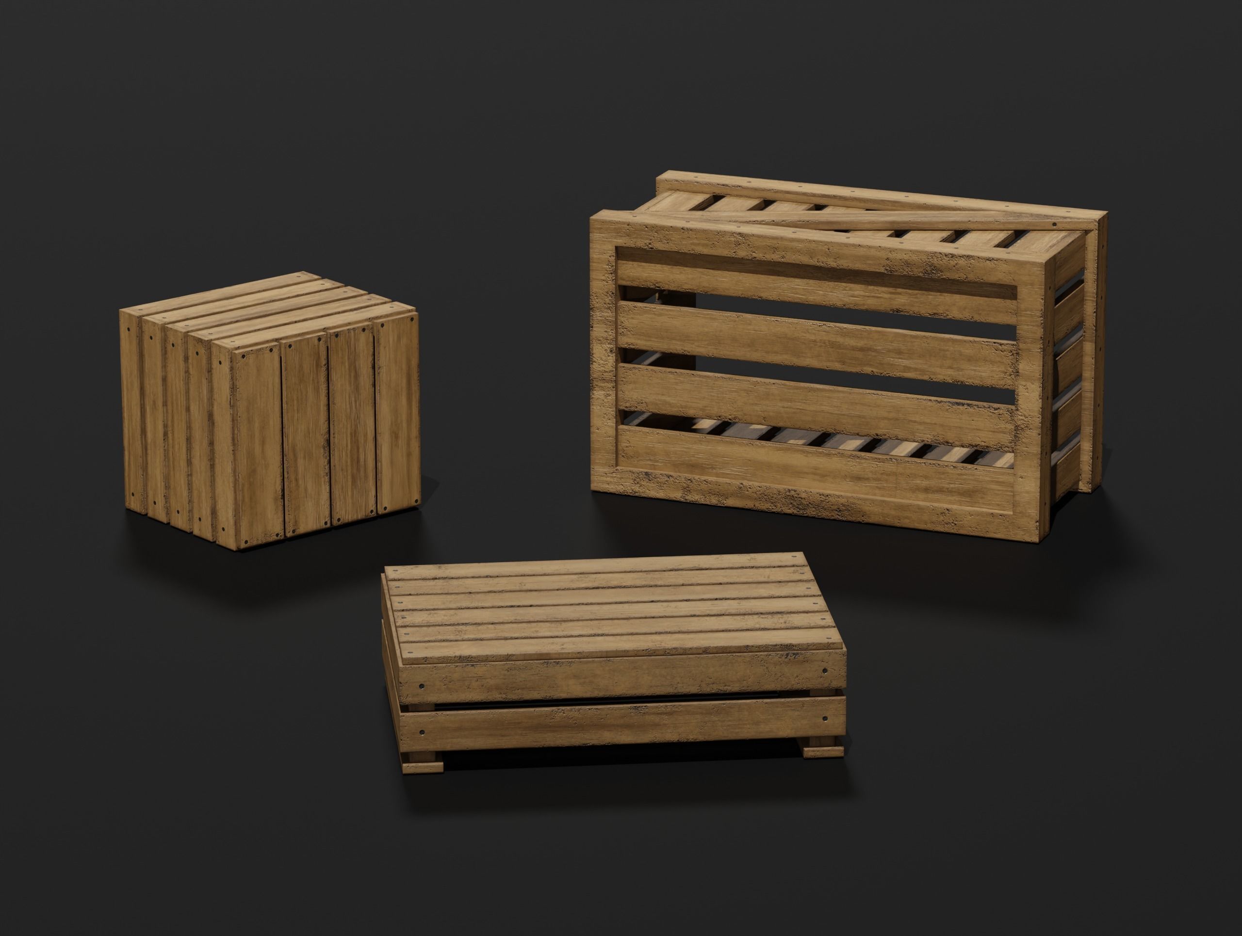 Wooden Crate Small Pack 2 PBR 10 Low-poly 3D model_10