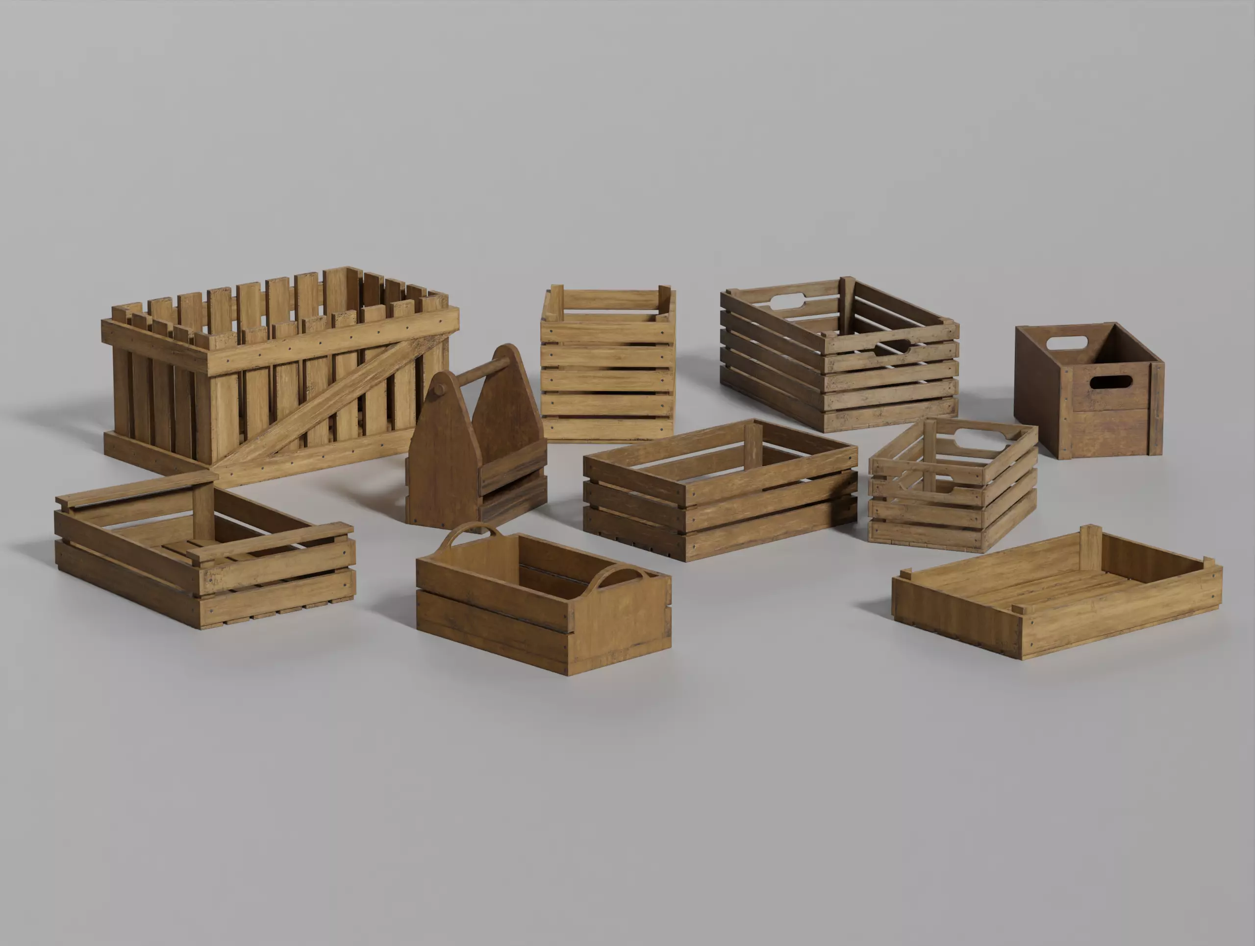Wooden Crate Small Pack 2 PBR 10 Low-poly 3D model_0