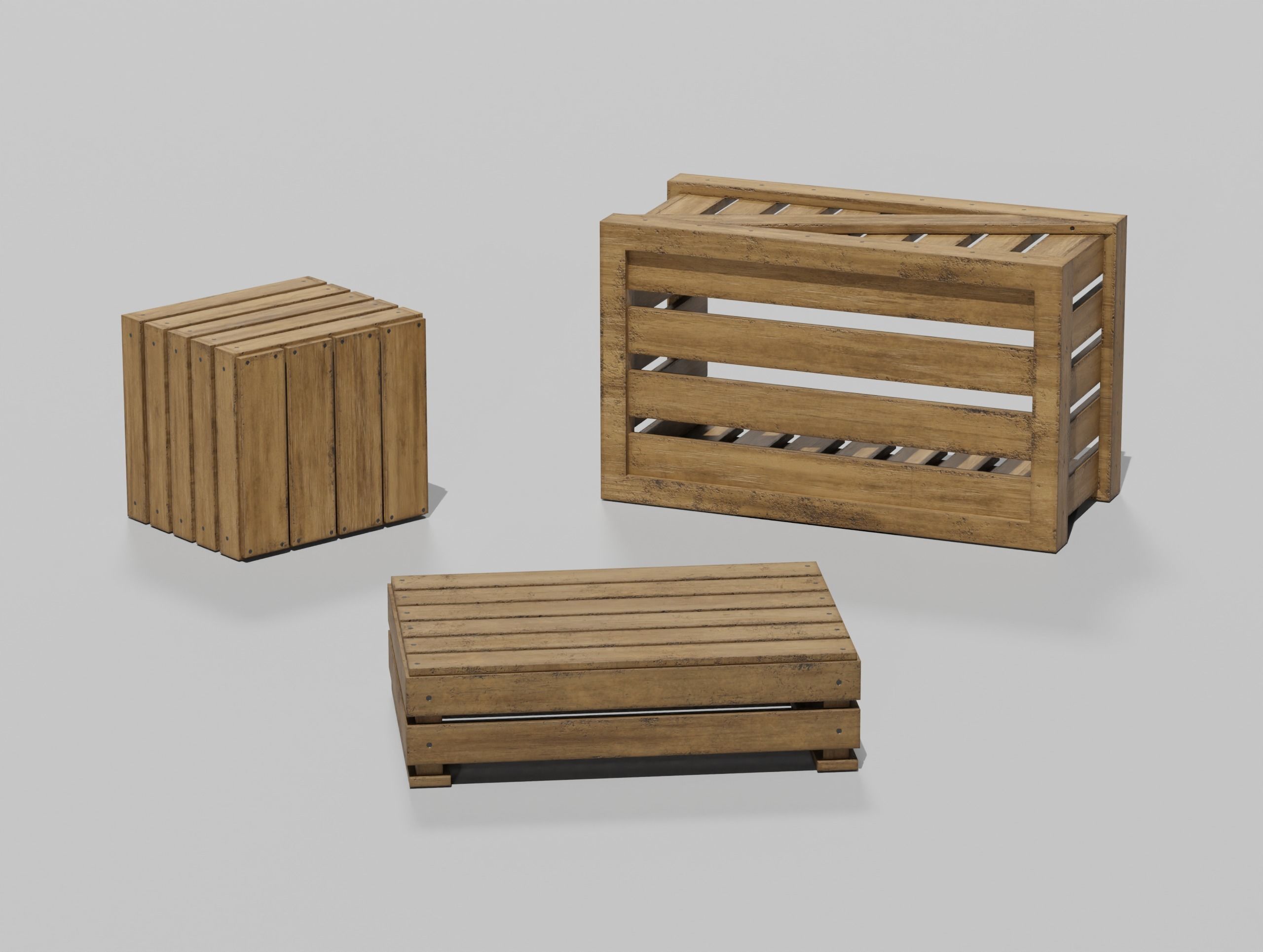 Wooden Crate Small Pack 2 PBR 10 Low-poly 3D model_9