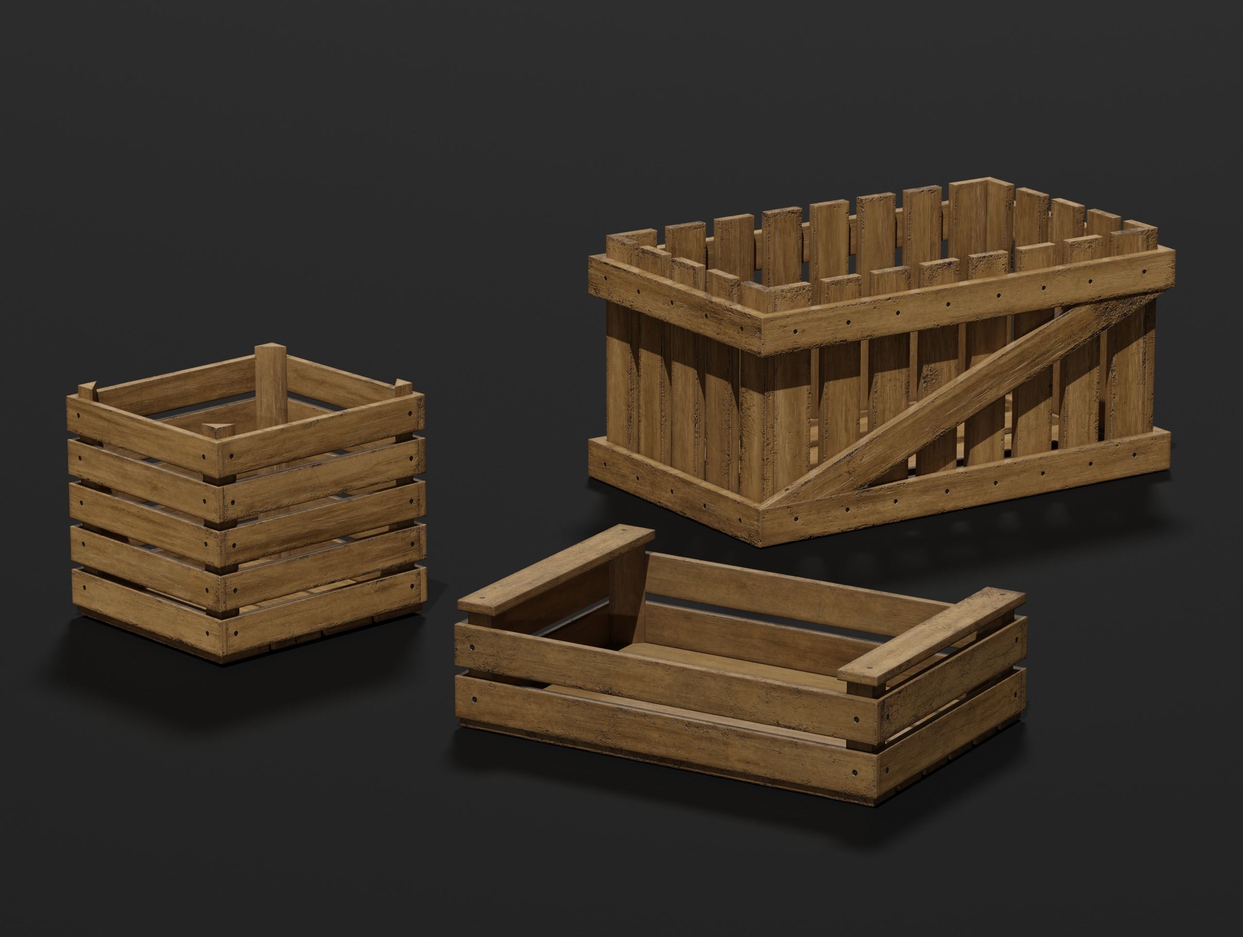 Wooden Crate Small Pack 2 PBR 10 Low-poly 3D model_6