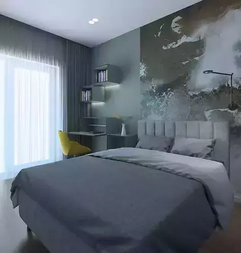 Extraordinary bedroom with a green wall