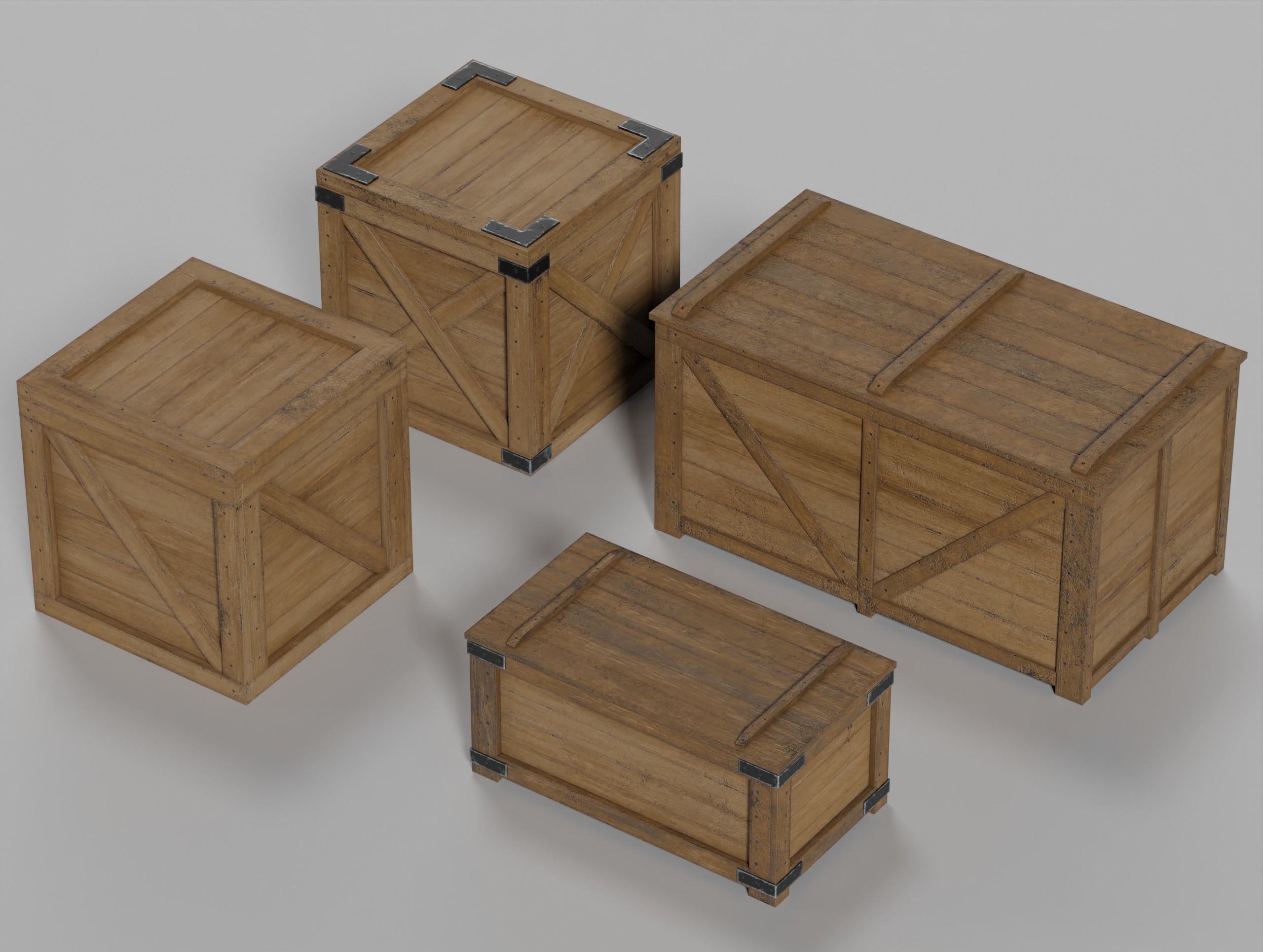 Wooden Crate Small Pack 3 PBR 4 Low-poly 3D model_2