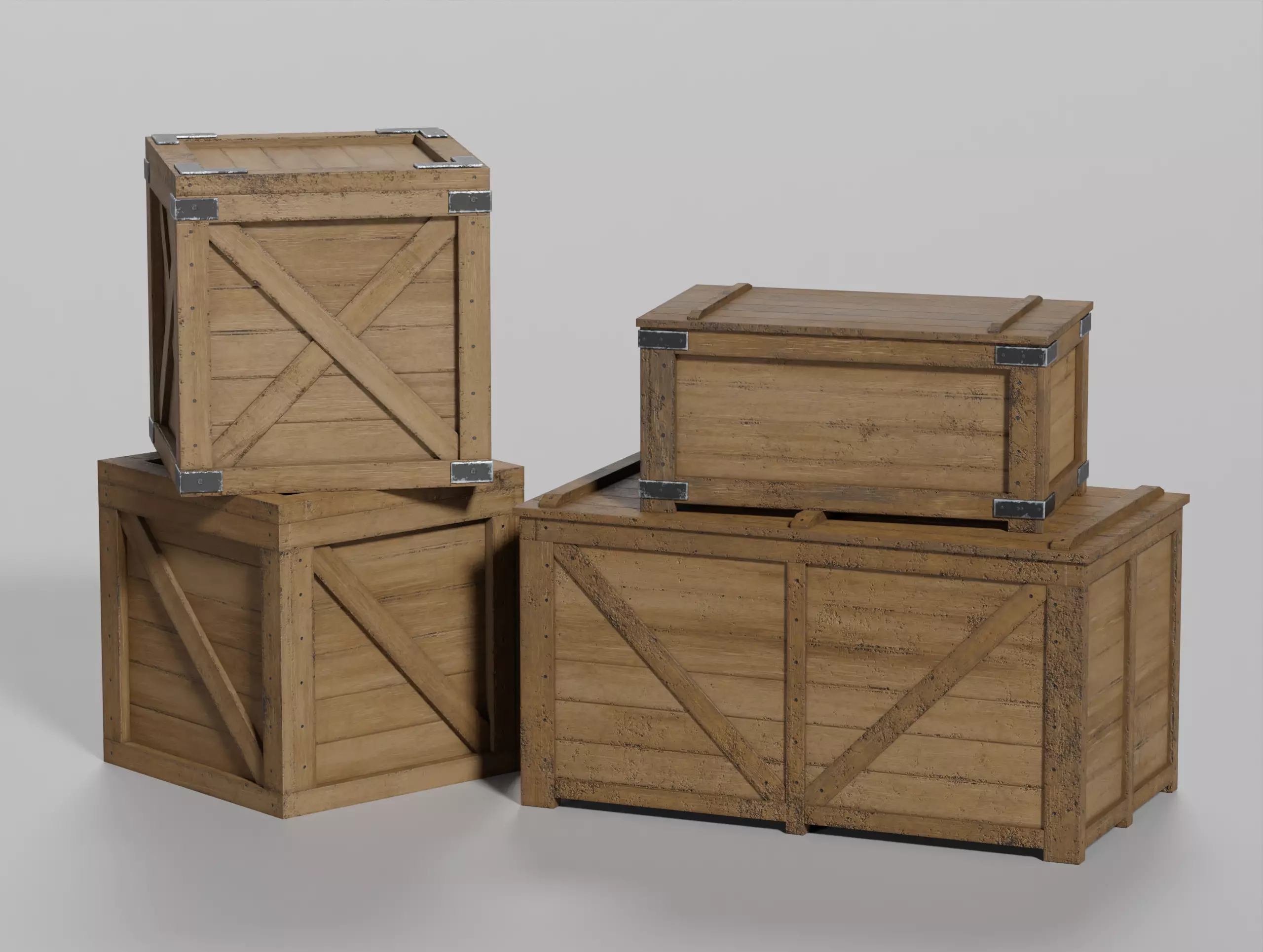 Wooden Crate Small Pack 3 PBR 4 Low-poly 3D model_0