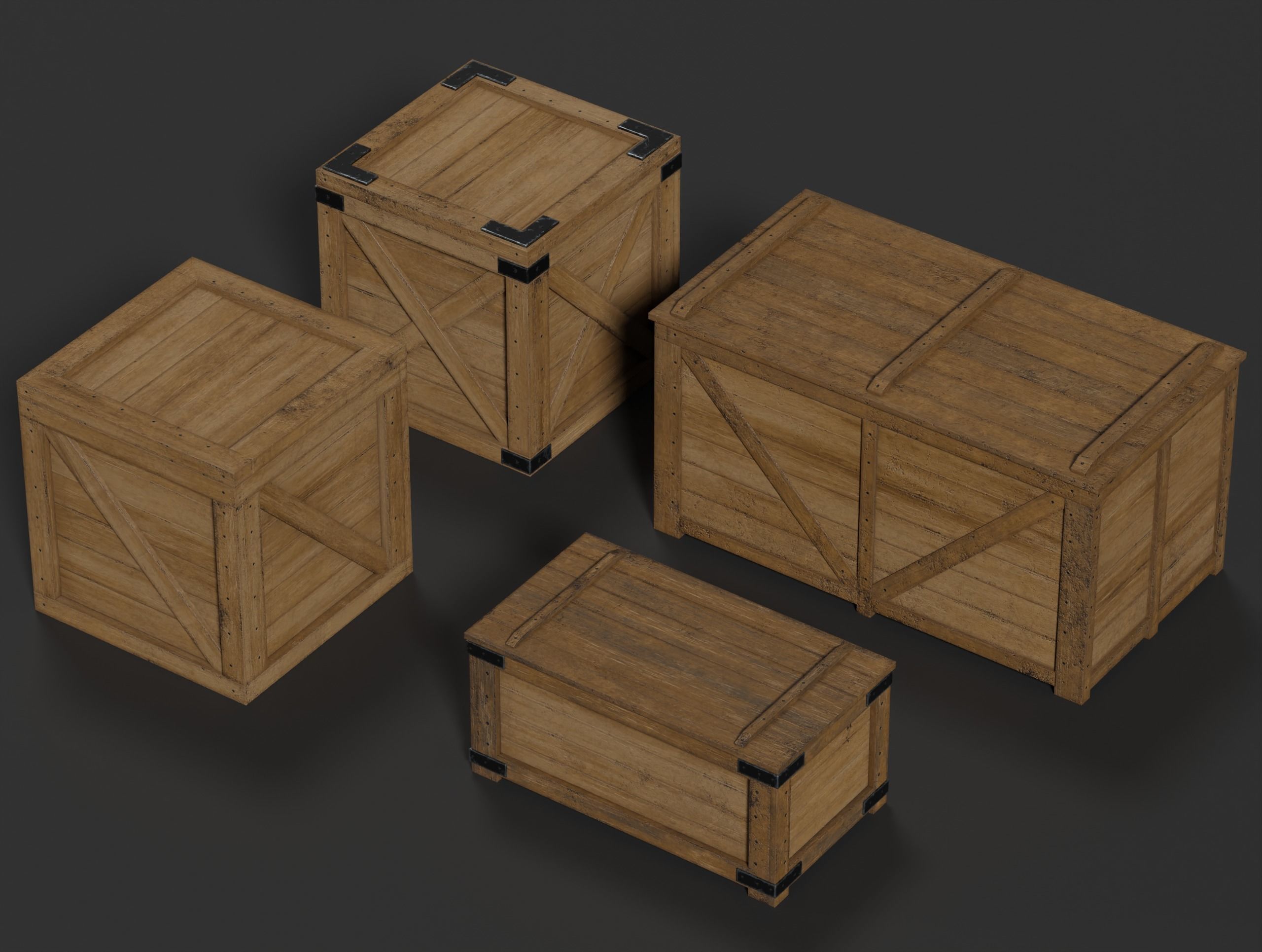 Wooden Crate Small Pack 3 PBR 4 Low-poly 3D model_3