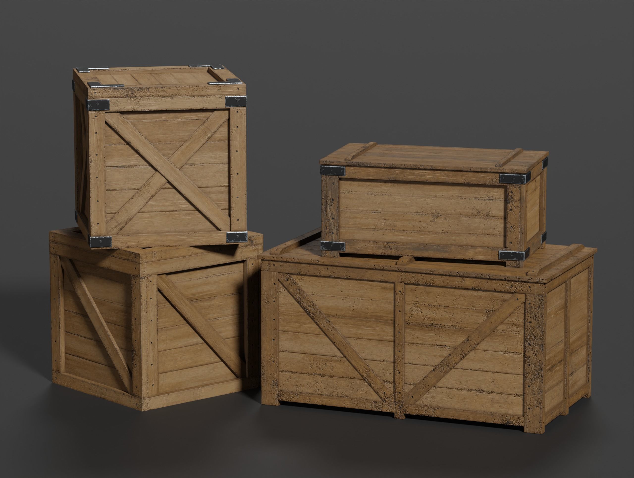 Wooden Crate Small Pack 3 PBR 4 Low-poly 3D model_1