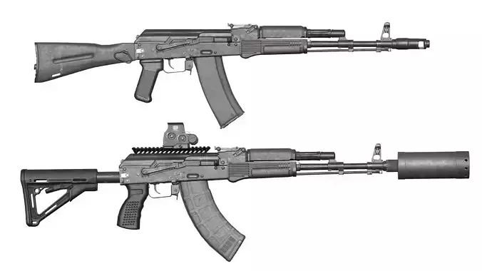 MILITARY Game Ready AK74M and AK103 Low-poly 3D model