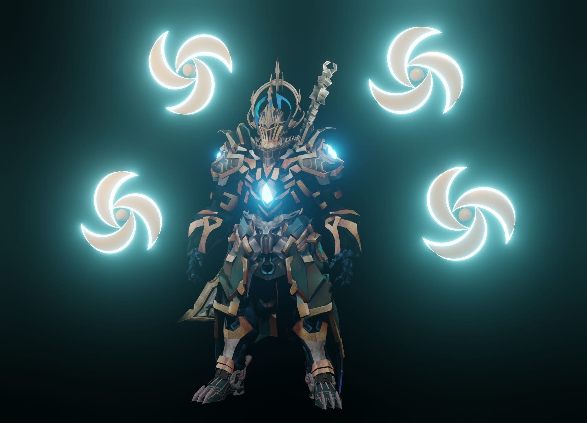 Orkious man in armor with lights 3D model_1