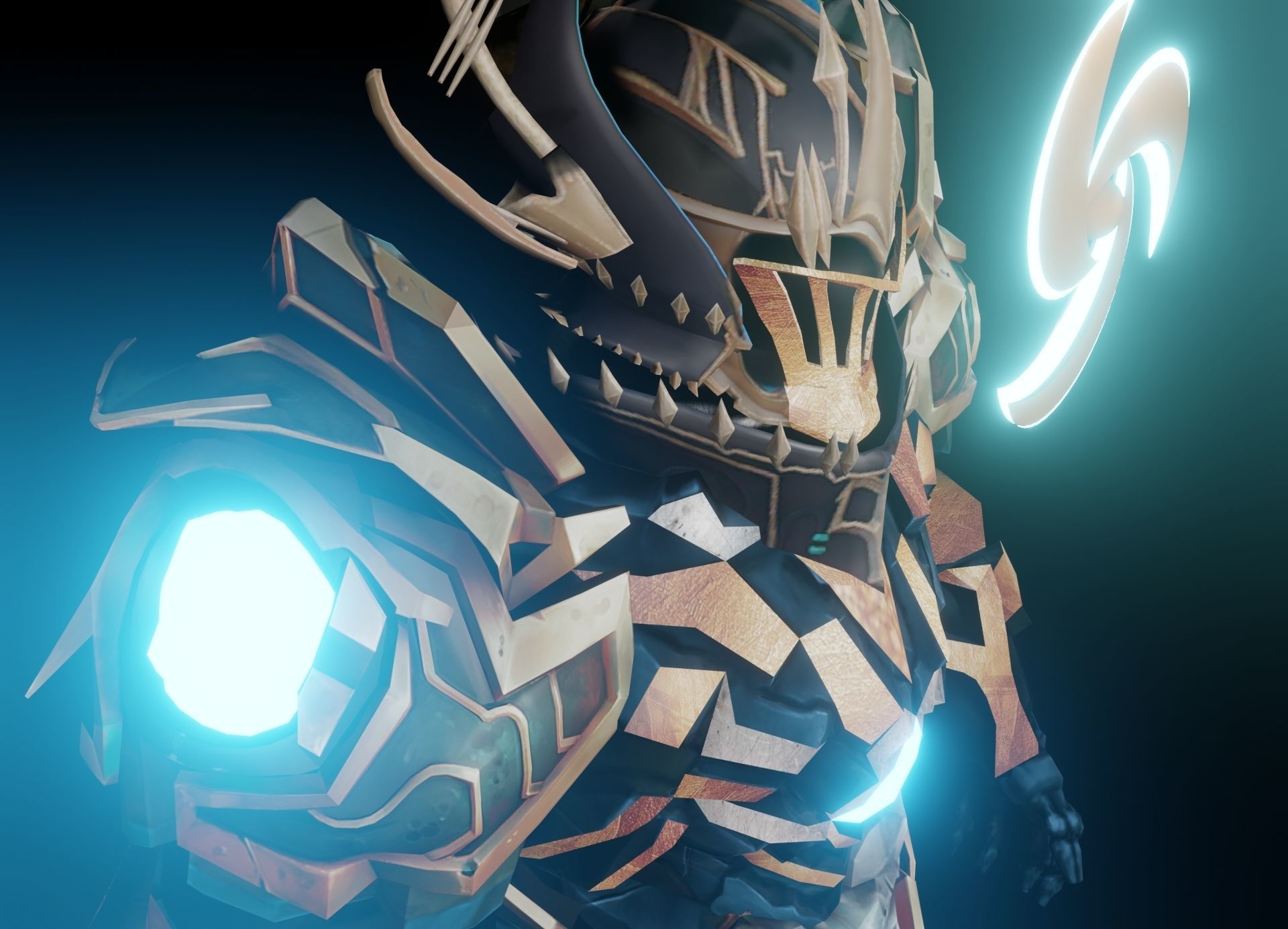 Orkious man in armor with lights 3D model_3