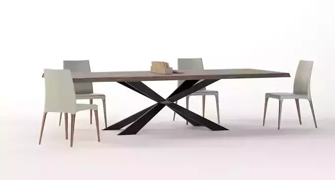 Cattelan Italia Spyder Wood Dining Table and Chair Set 3D model