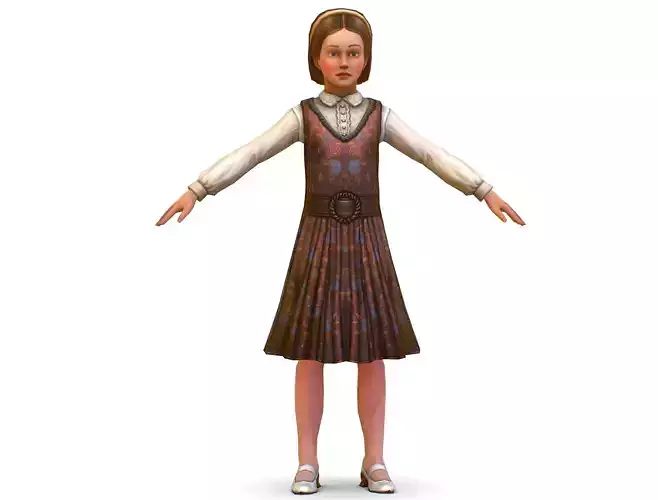 A young girl in a brown evening dress