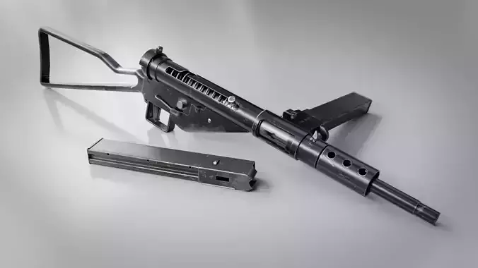 STEN Mk2 Submachinegun - Game and VFX-Ready Low-poly 3D model