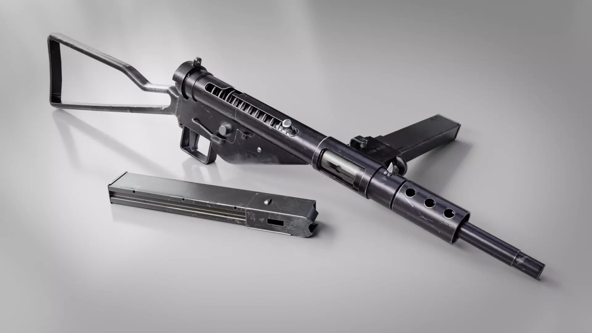 STEN Mk2 Submachinegun - Game and VFX-Ready Low-poly 3D model_0