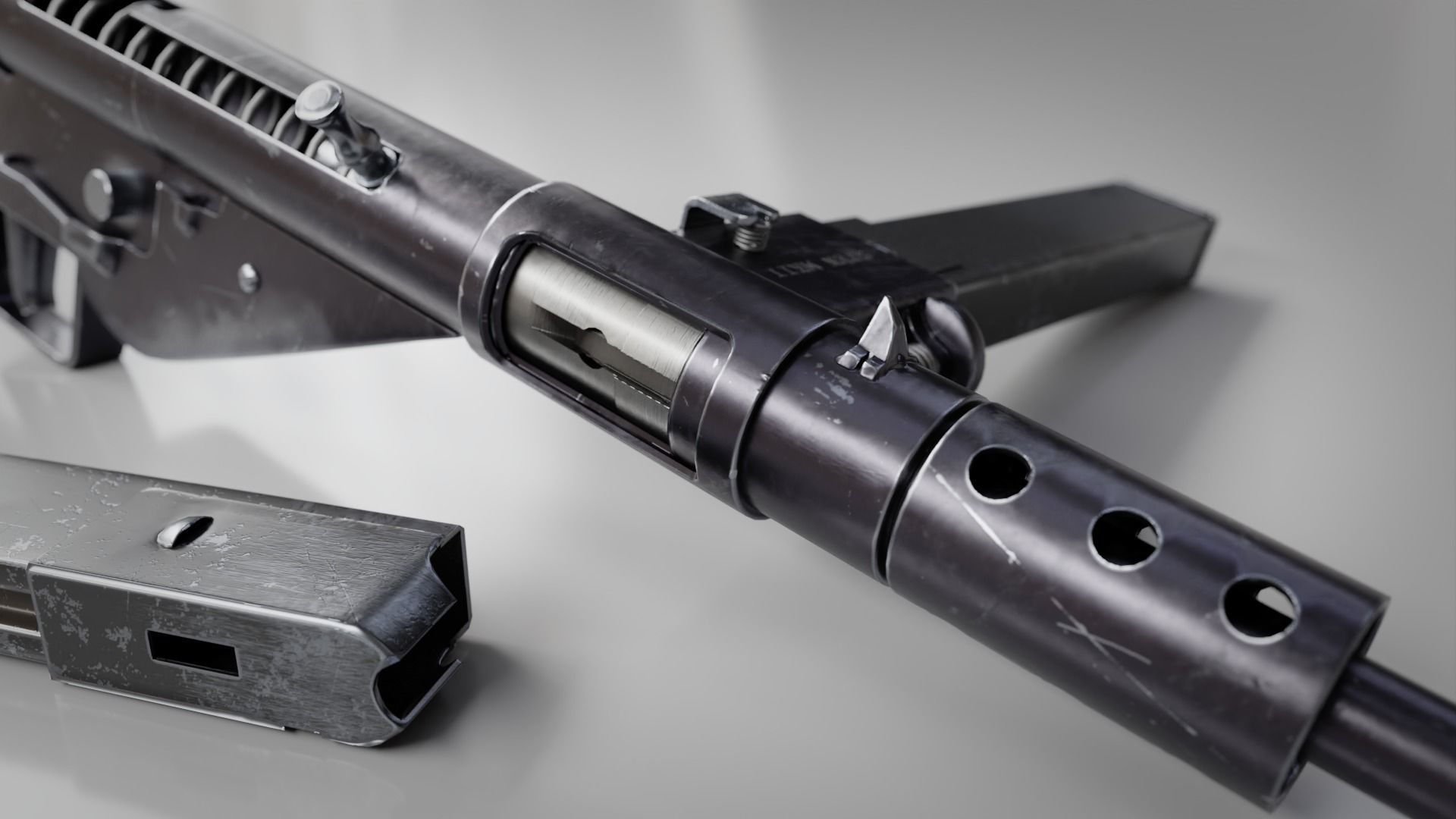 STEN Mk2 Submachinegun - Game and VFX-Ready Low-poly 3D model_5