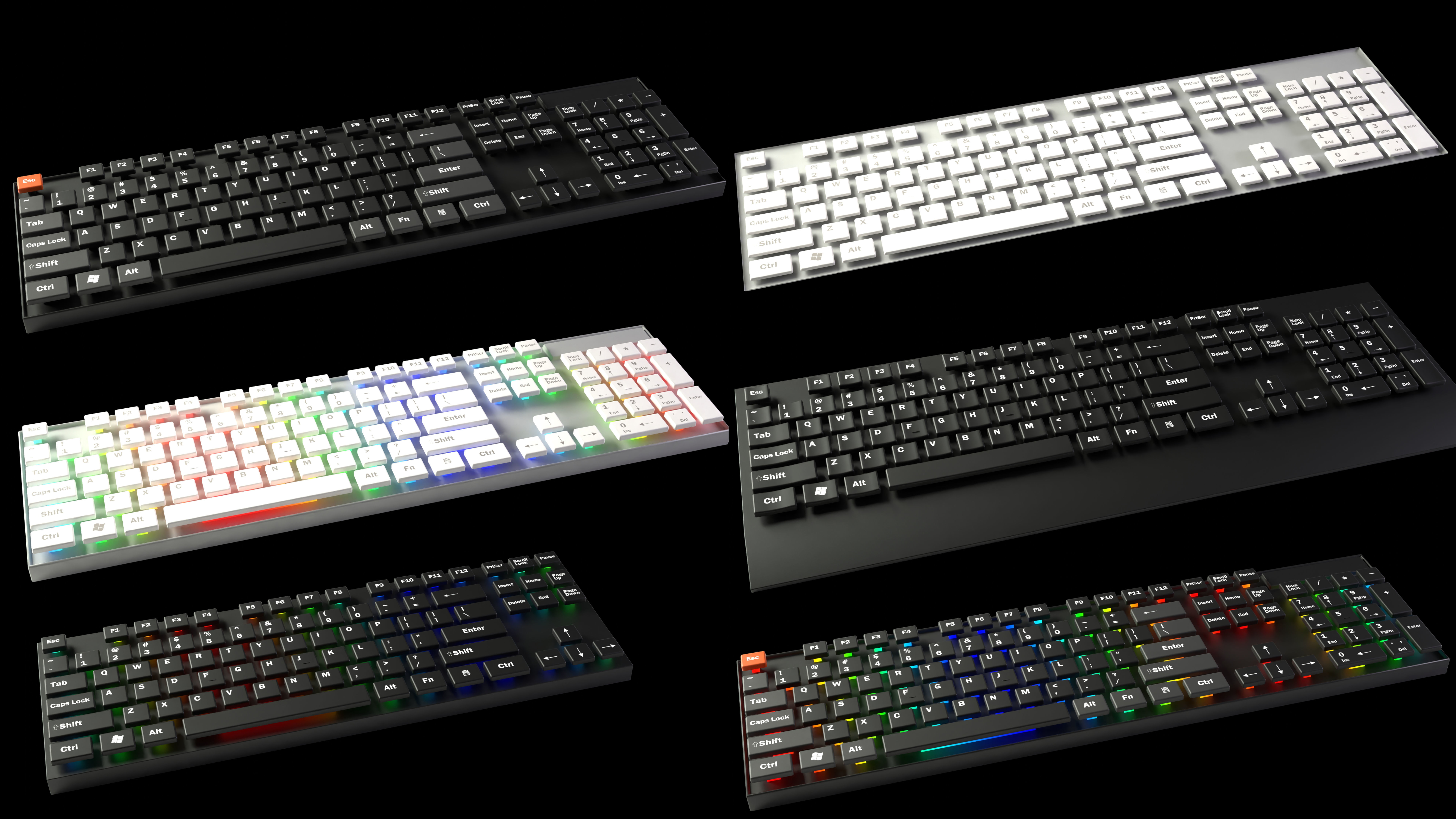 Animated customizable keyboard automatic RGB typing animation Low-poly 3D model_2