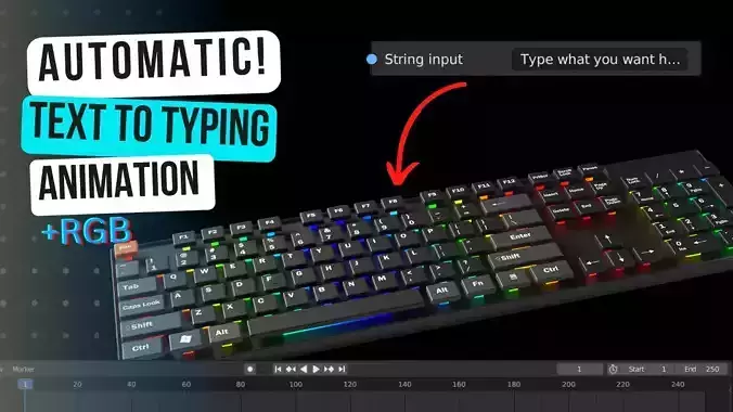 Animated customizable keyboard automatic RGB typing animation Low-poly 3D model
