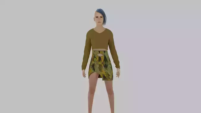 Woman in sweater and shorts