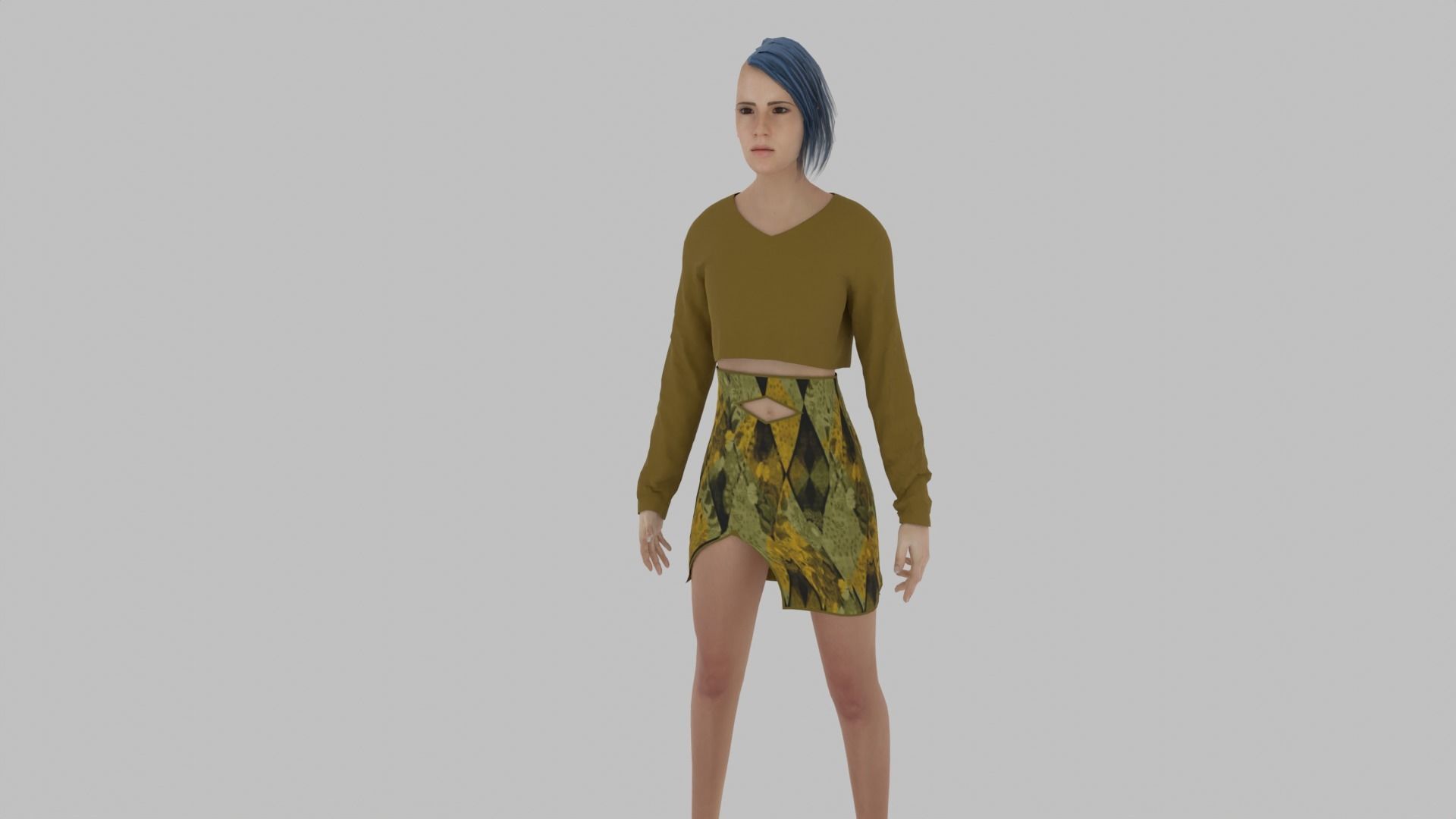 Woman in sweater and shorts 3D model_1