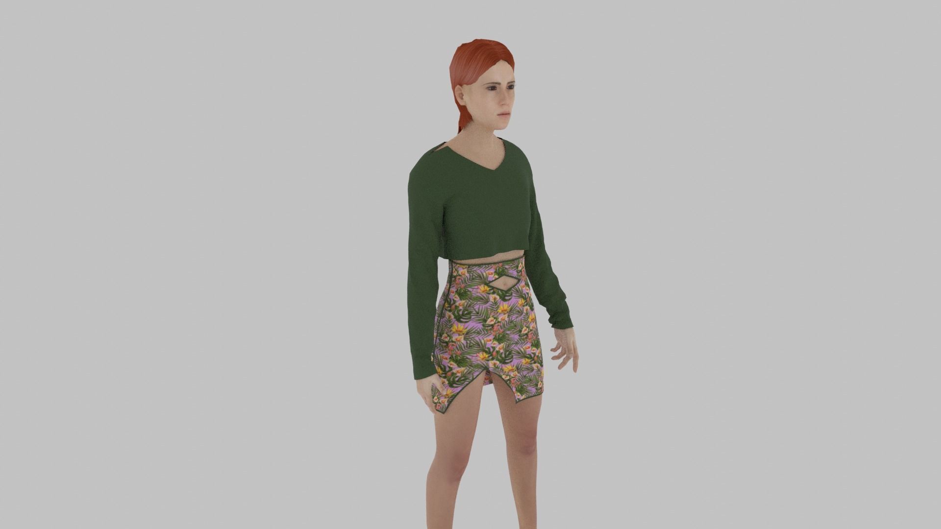 Woman in sweater and skirt Low-poly 3D model_2