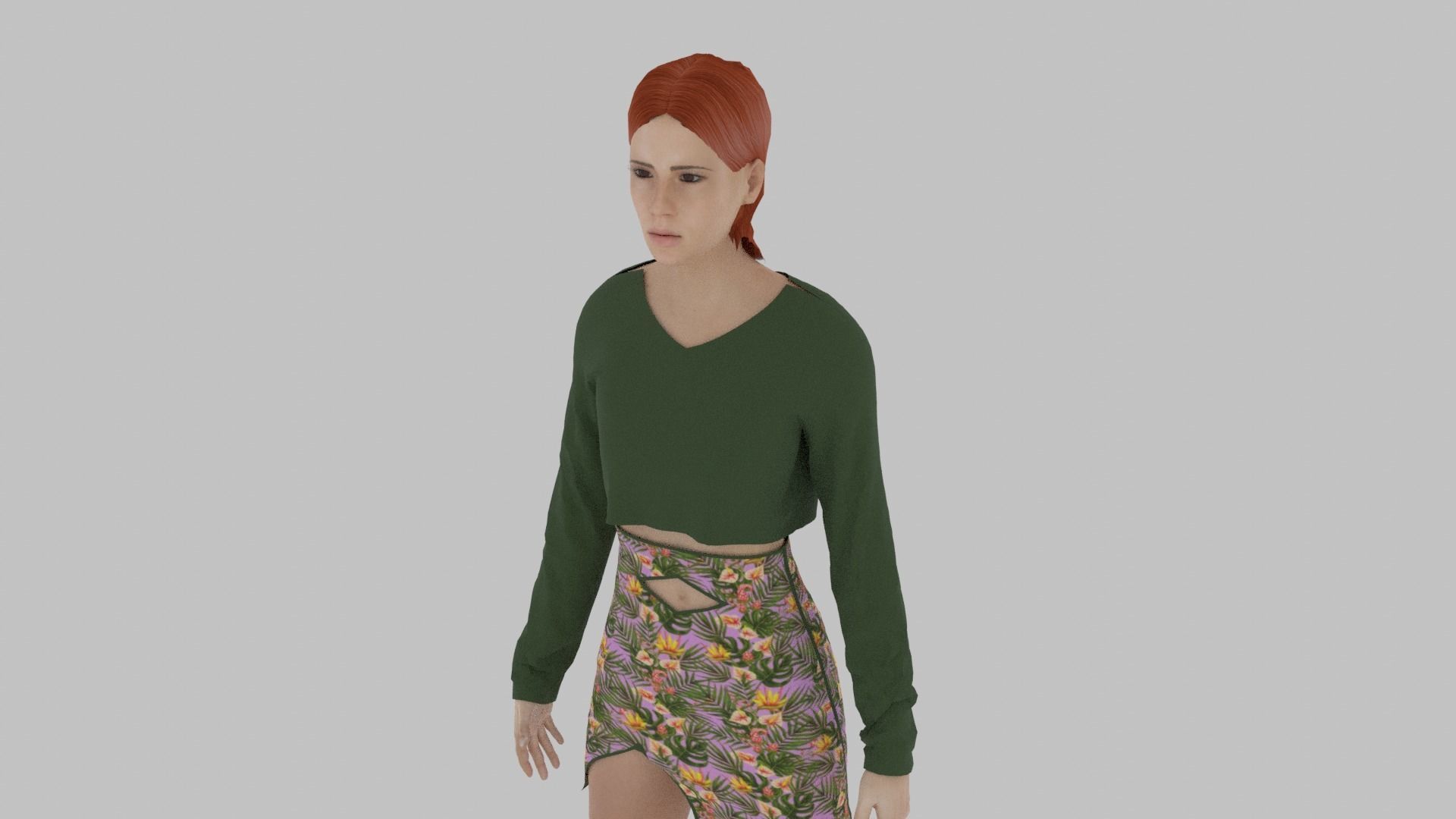 Woman in sweater and skirt Low-poly 3D model_3