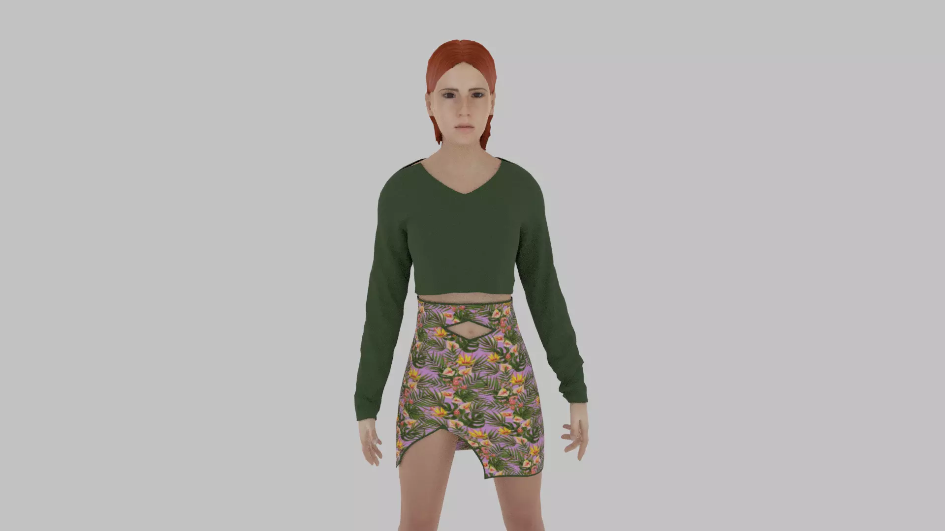 Woman in sweater and skirt Low-poly 3D model_0