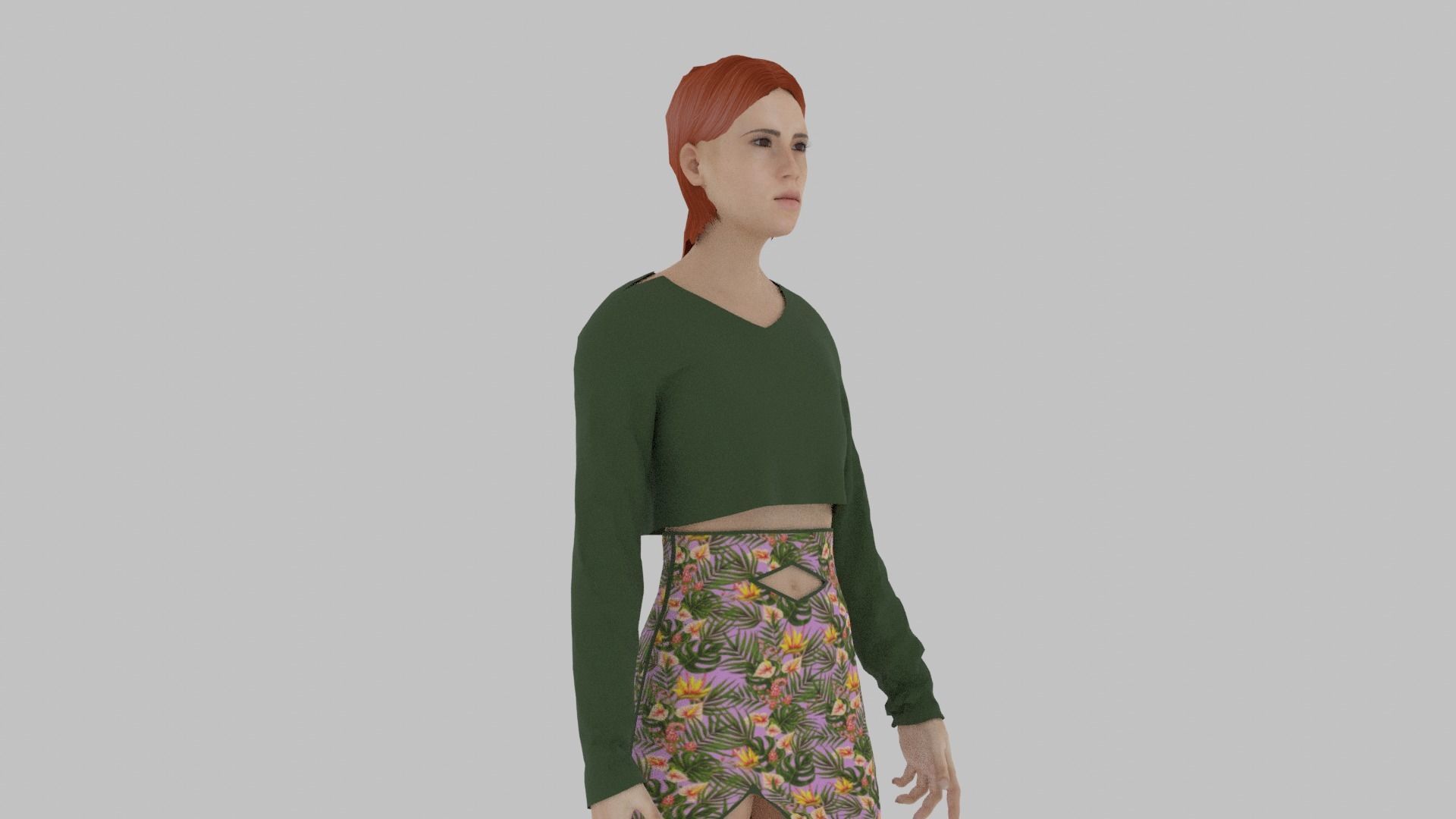 Woman in sweater and skirt Low-poly 3D model_5