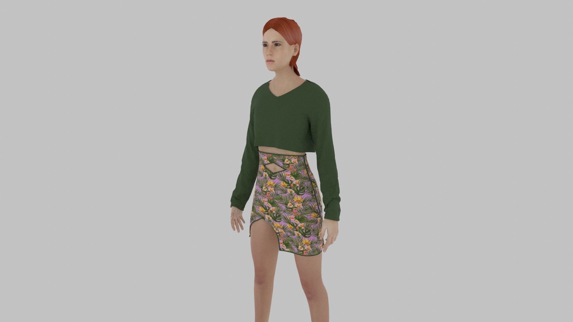 Woman in sweater and skirt Low-poly 3D model_1