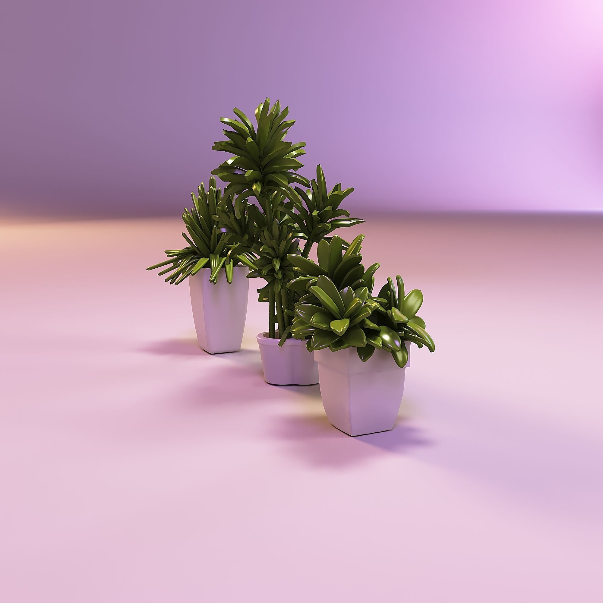 Miniature dollhouse flower plants in pots 3D print model_3