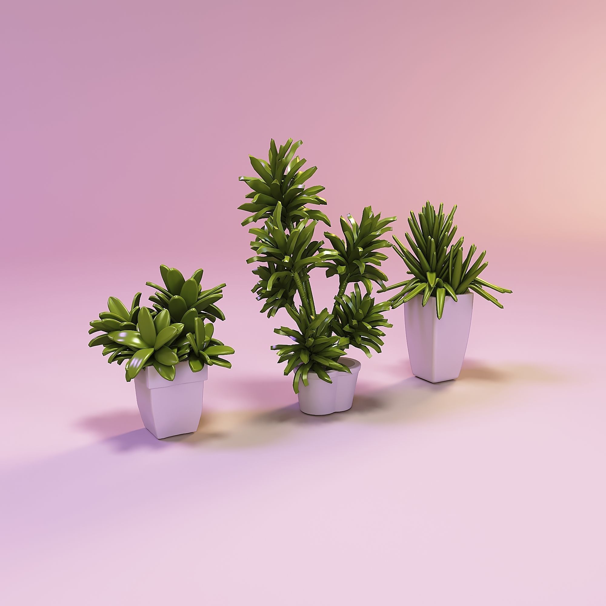 Miniature dollhouse flower plants in pots 3D print model_1