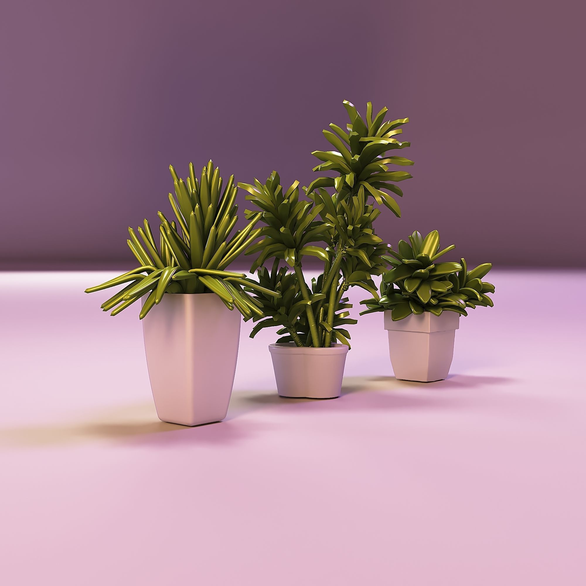 Miniature dollhouse flower plants in pots 3D print model_4