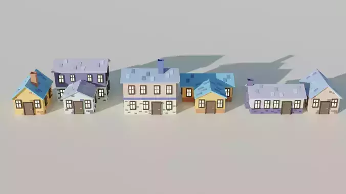 Small houses Low-poly 3D model cartoon stylized