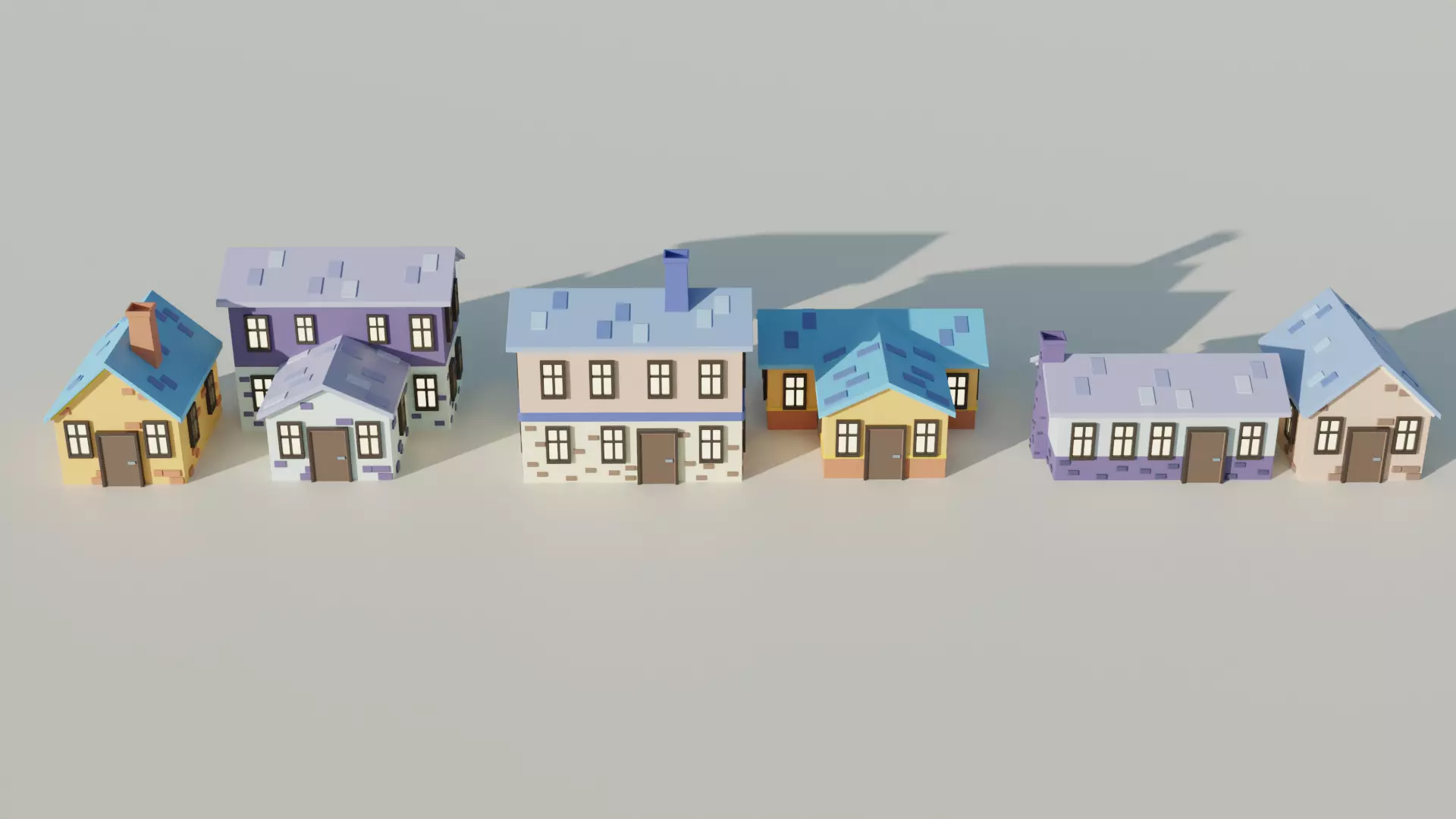 Small houses Low-poly 3D model cartoon stylized Low-poly 3D model_0