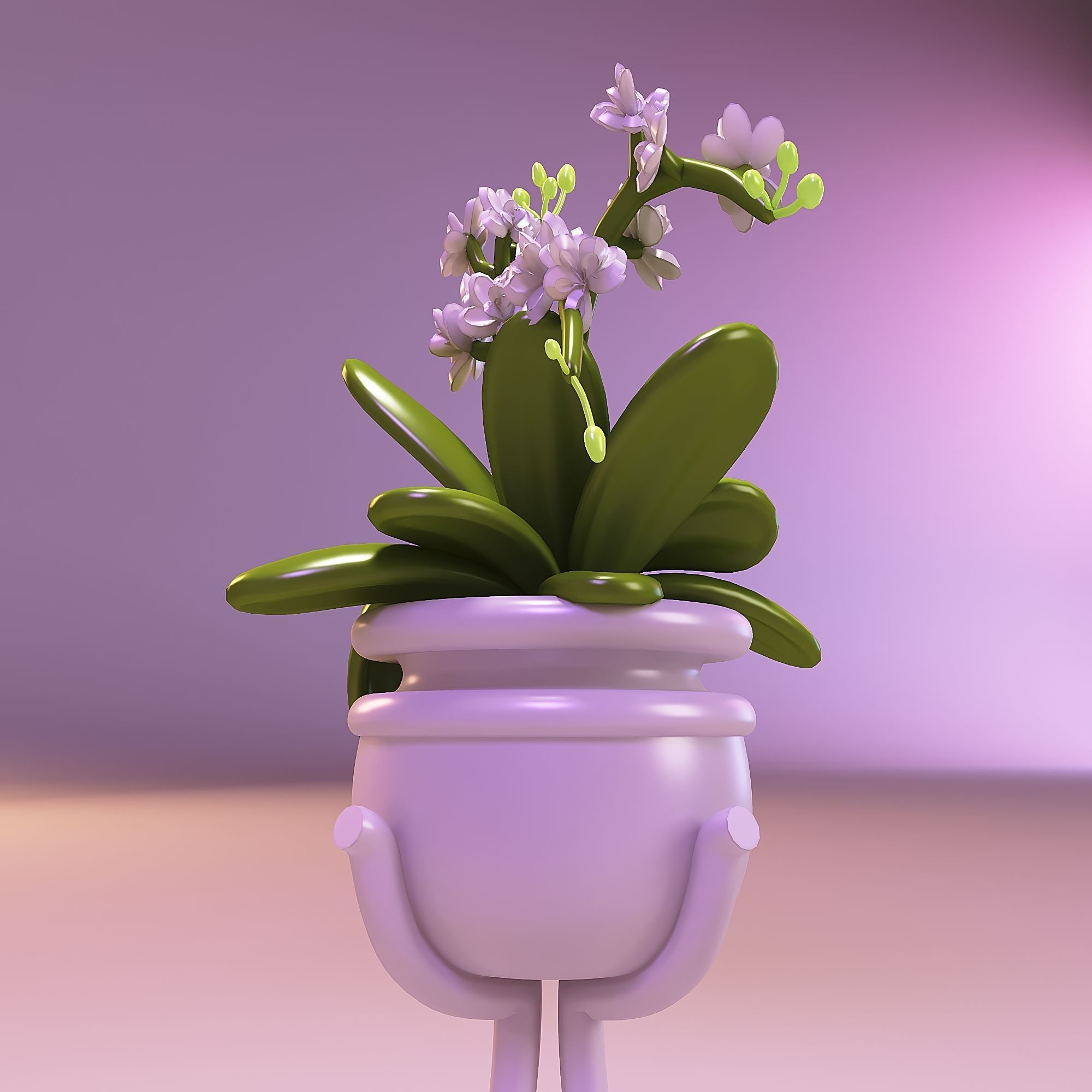 Miniature dollhouse furniture flower orchid in pot 3D print model_2