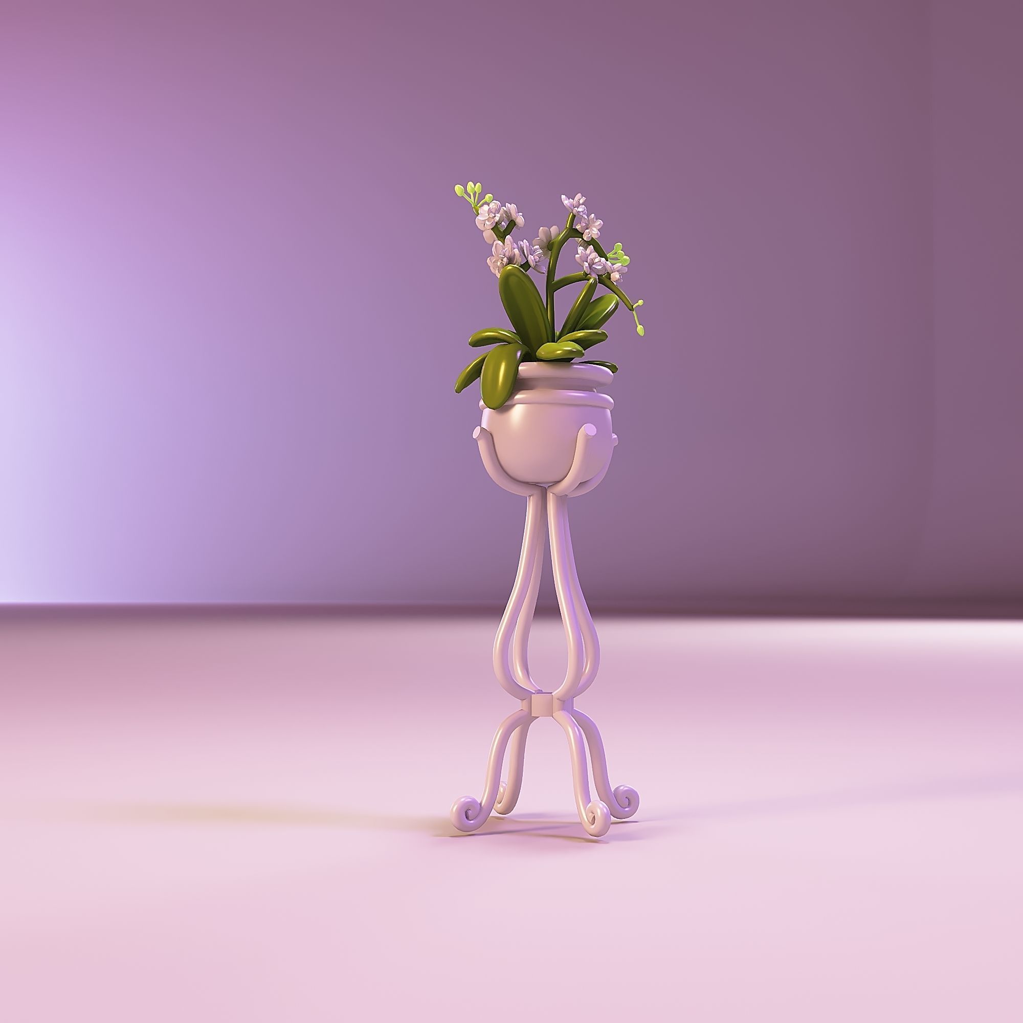 Miniature dollhouse furniture flower orchid in pot 3D print model_3