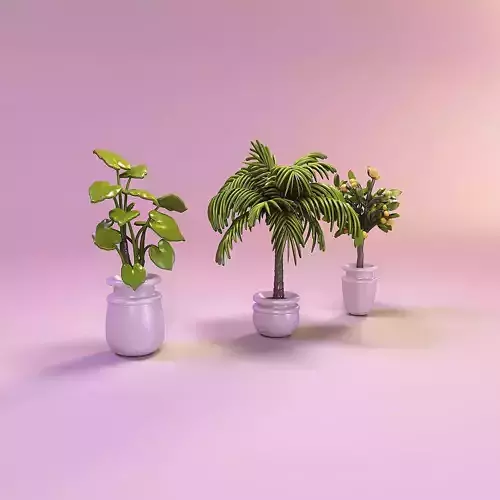Miniature dollhouse furniture palm and lemon tree in pots 3D print model
