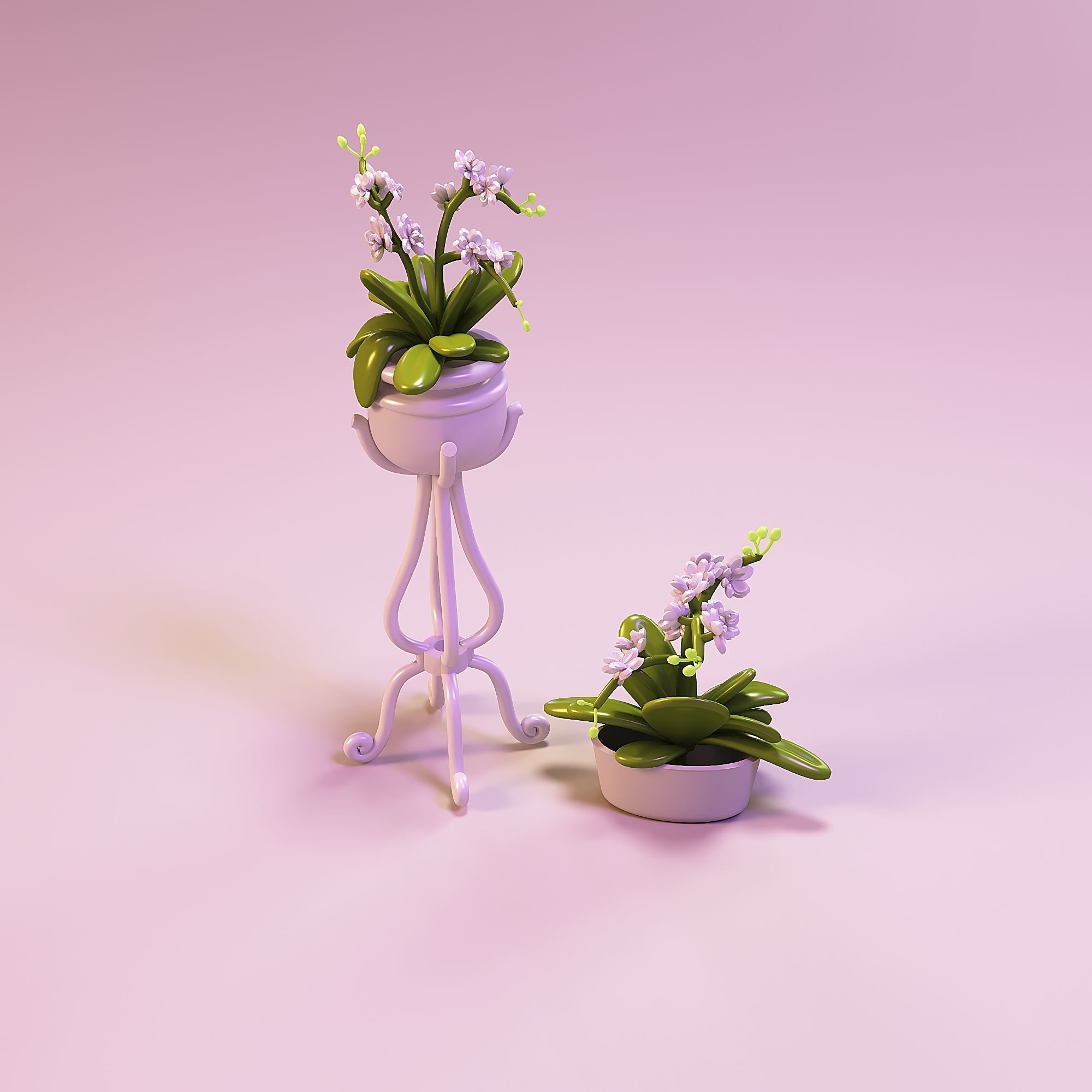 Miniature dollhouse furniture flowers orchid in pots 3D print model_4
