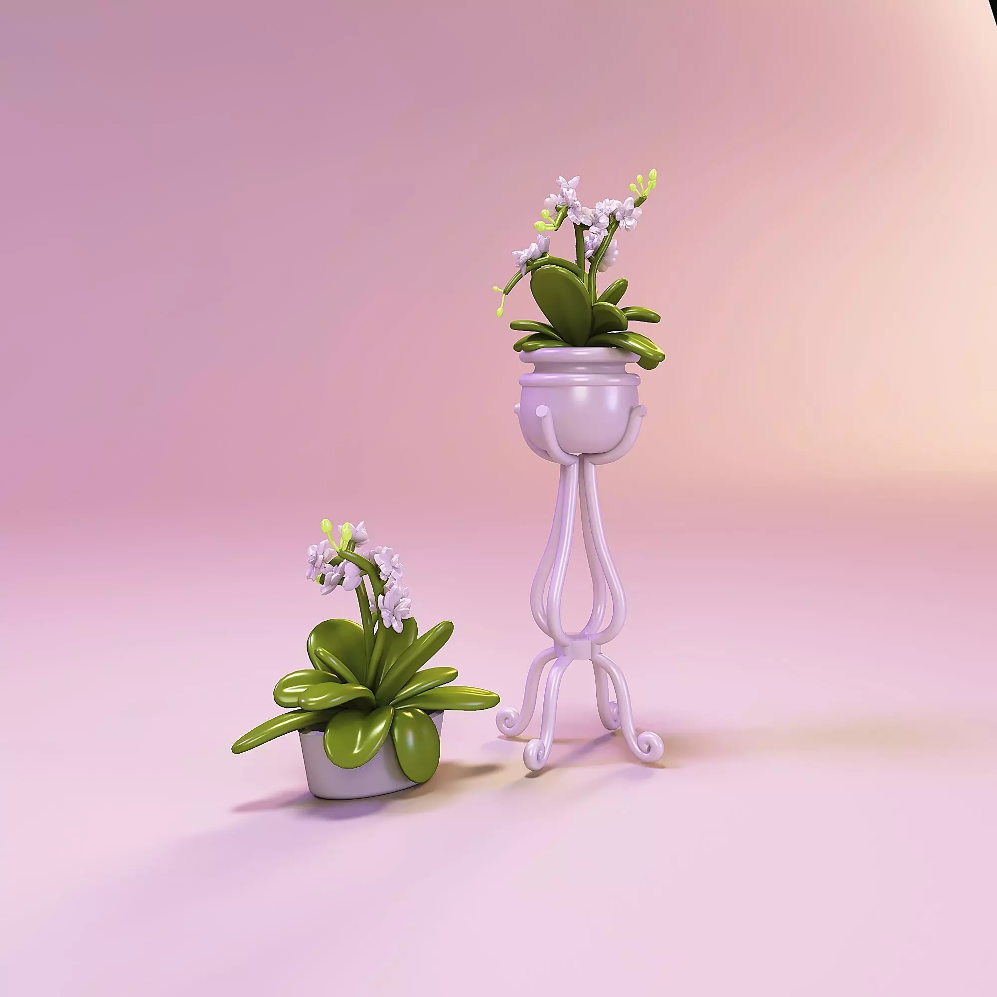 Miniature dollhouse furniture flowers orchid in pots 3D print model_0