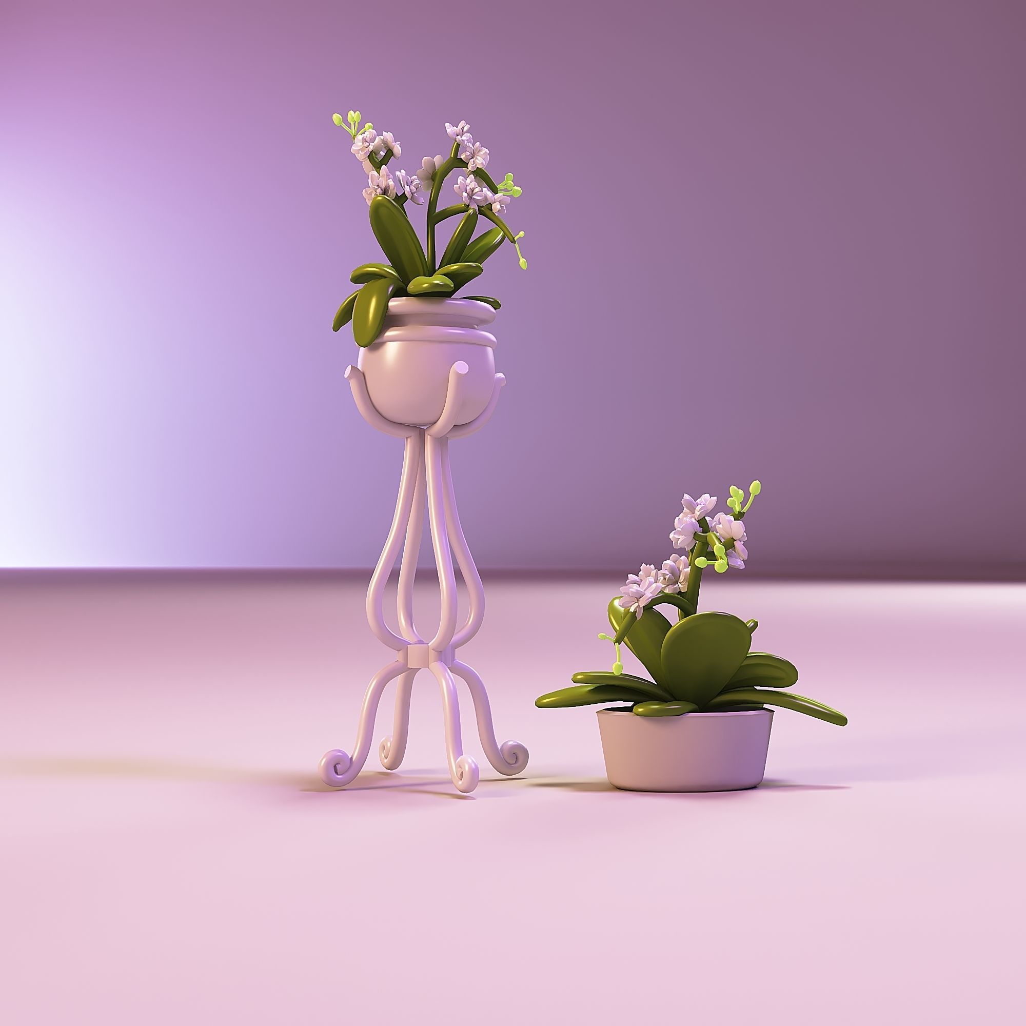Miniature dollhouse furniture flowers orchid in pots 3D print model_3