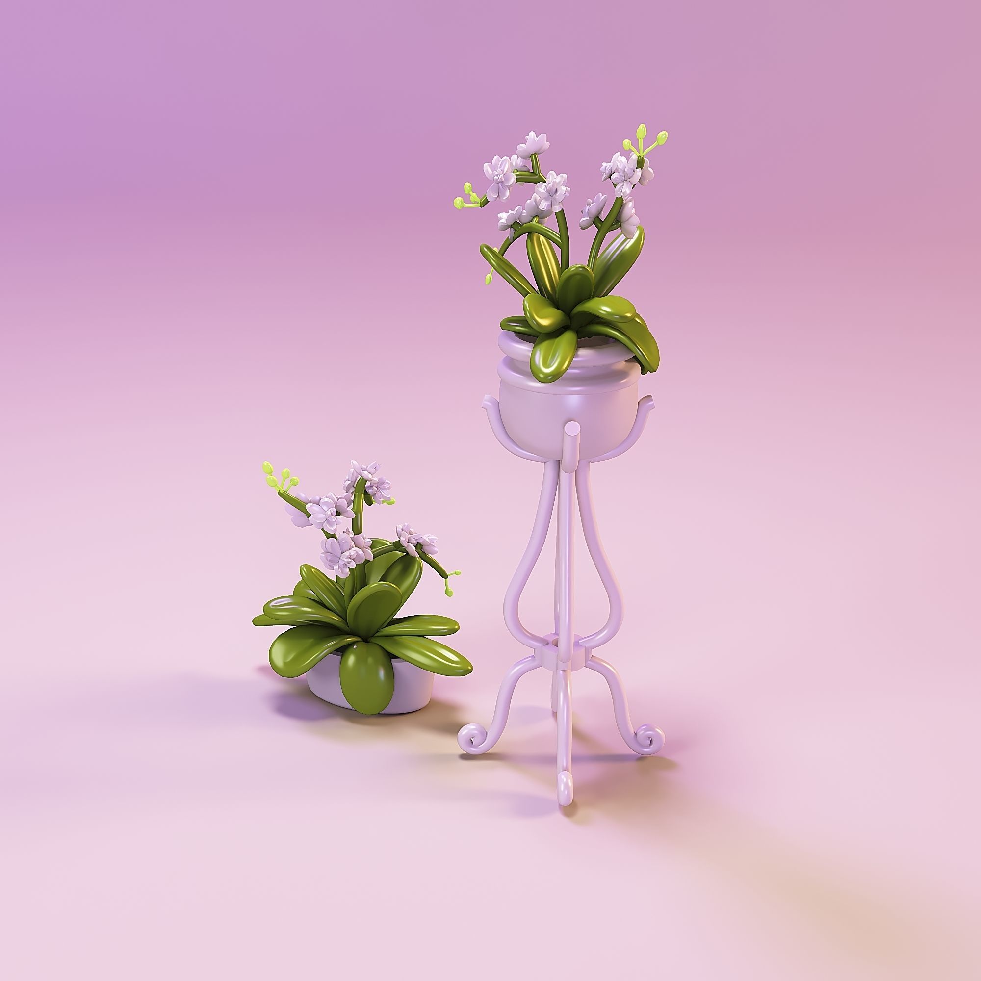 Miniature dollhouse furniture flowers orchid in pots 3D print model_1