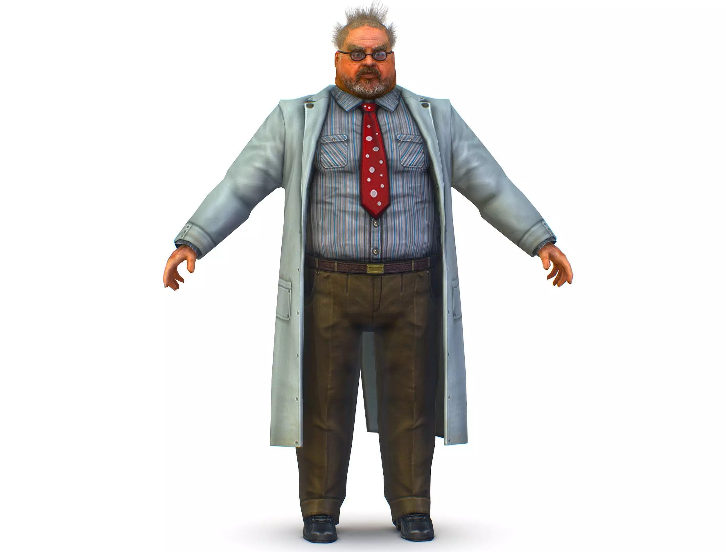 disheveled fat old man in a chemistry coat Low-poly 3D model_0