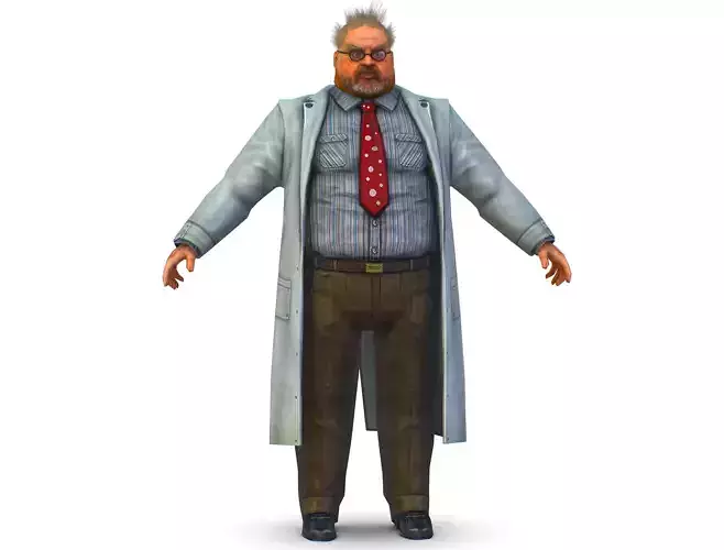 a disheveled fat old man in a chemistry coat Low-poly 3D model