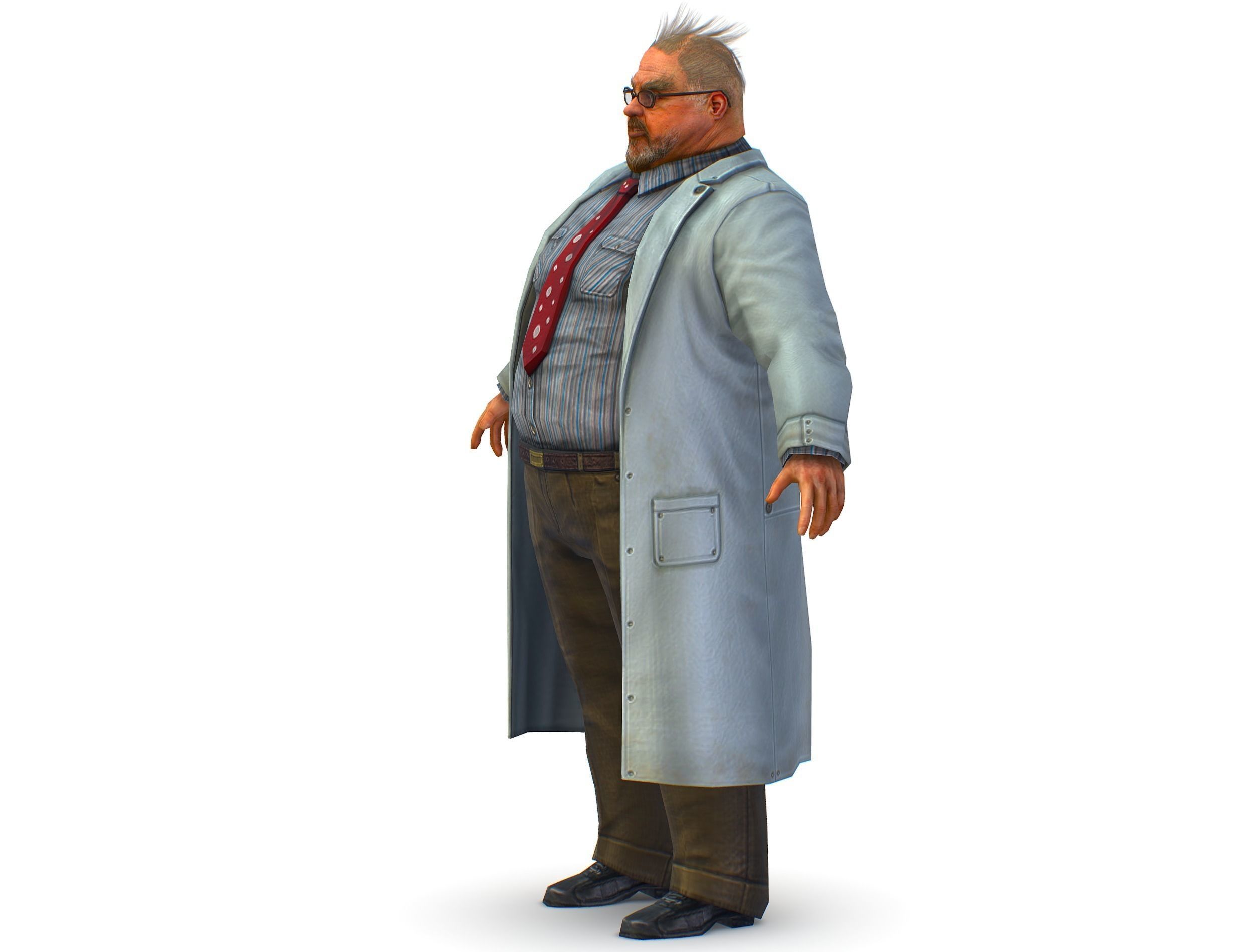 disheveled fat old man in a chemistry coat Low-poly 3D model_2