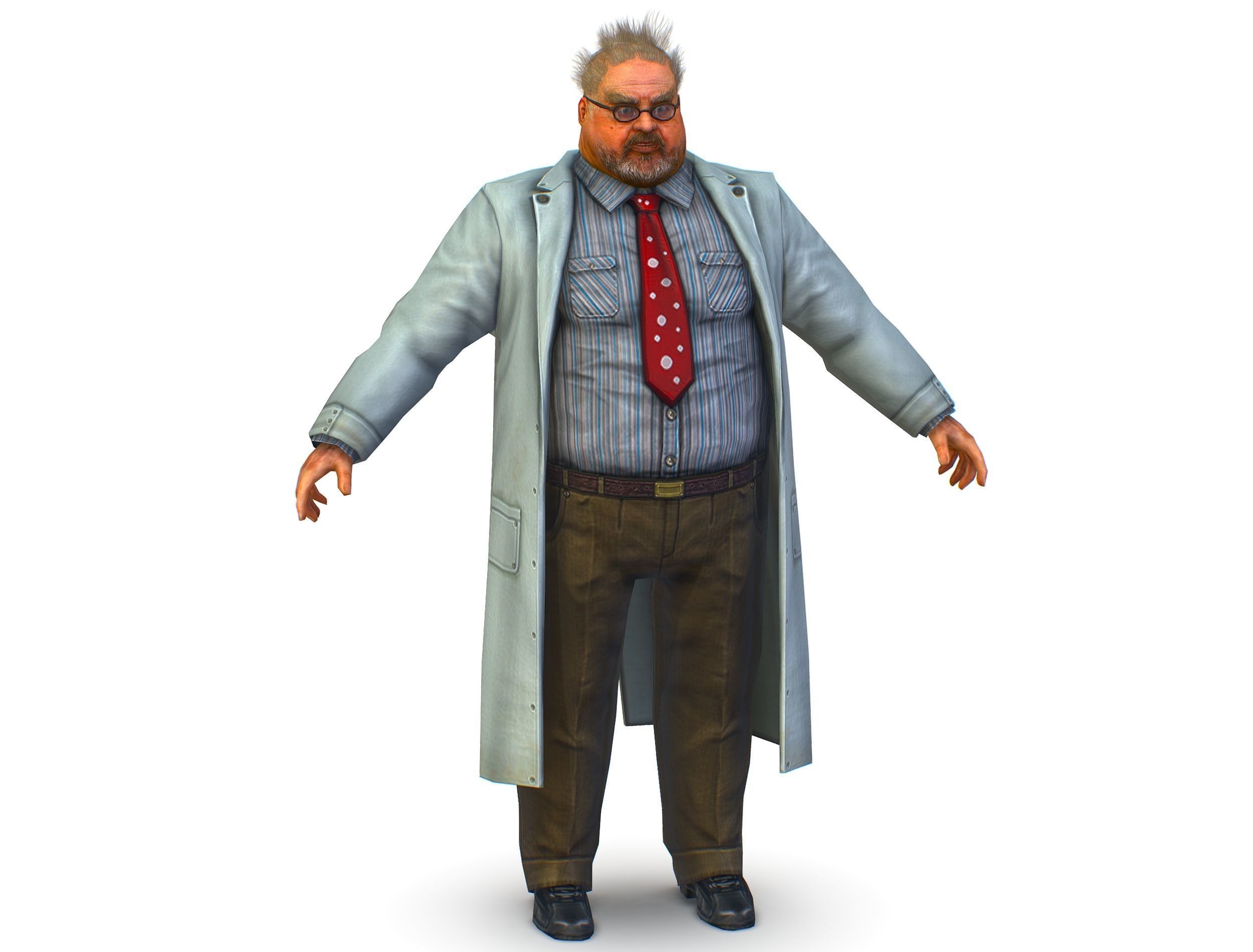 disheveled fat old man in a chemistry coat Low-poly 3D model_7