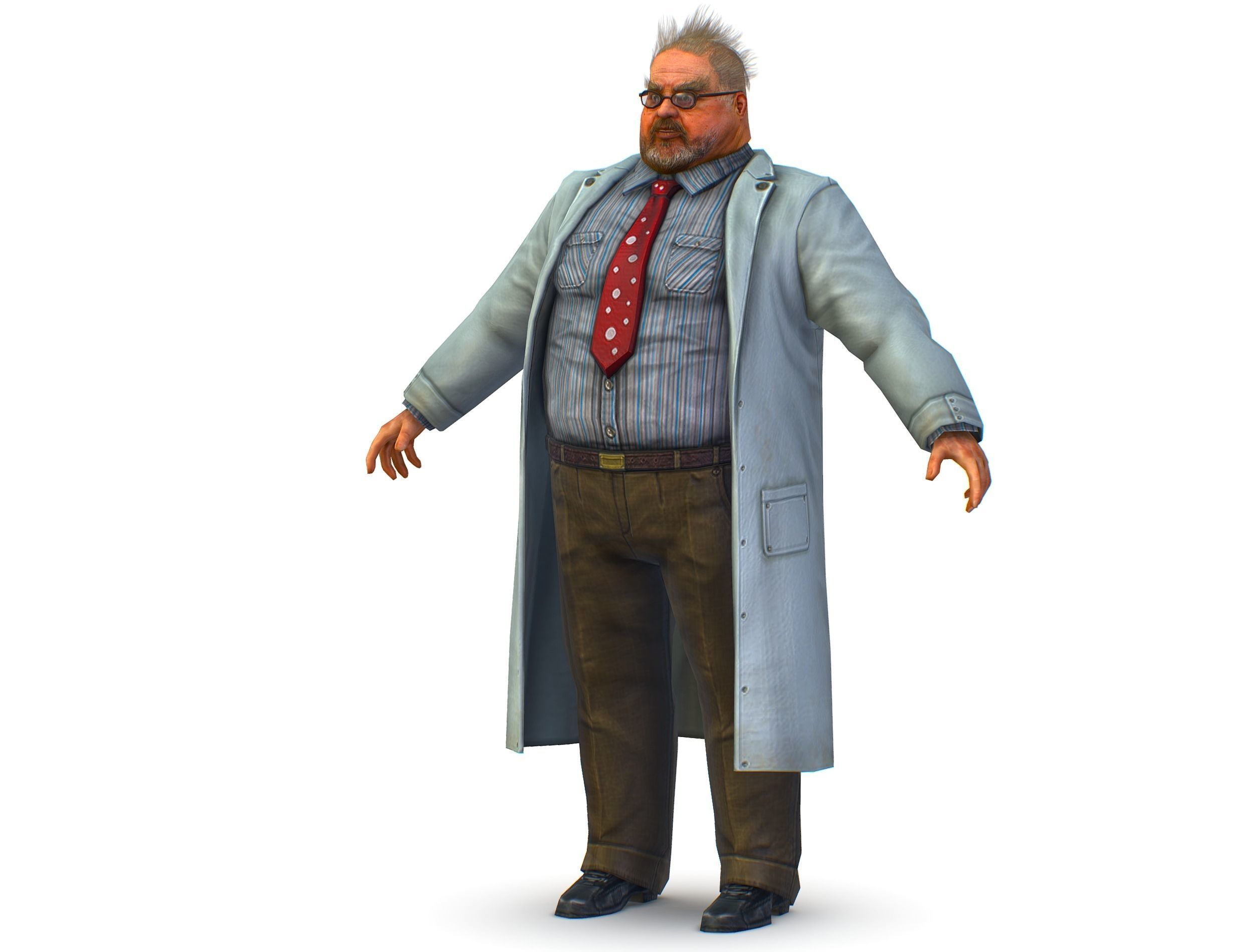 disheveled fat old man in a chemistry coat Low-poly 3D model_1