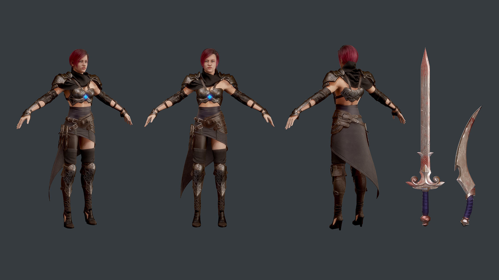 FREE - Female Warrior Assassin Free low-poly 3D model_7
