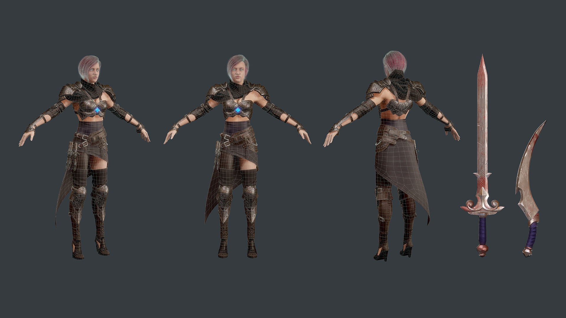 FREE - Female Warrior Assassin Free low-poly 3D model_8