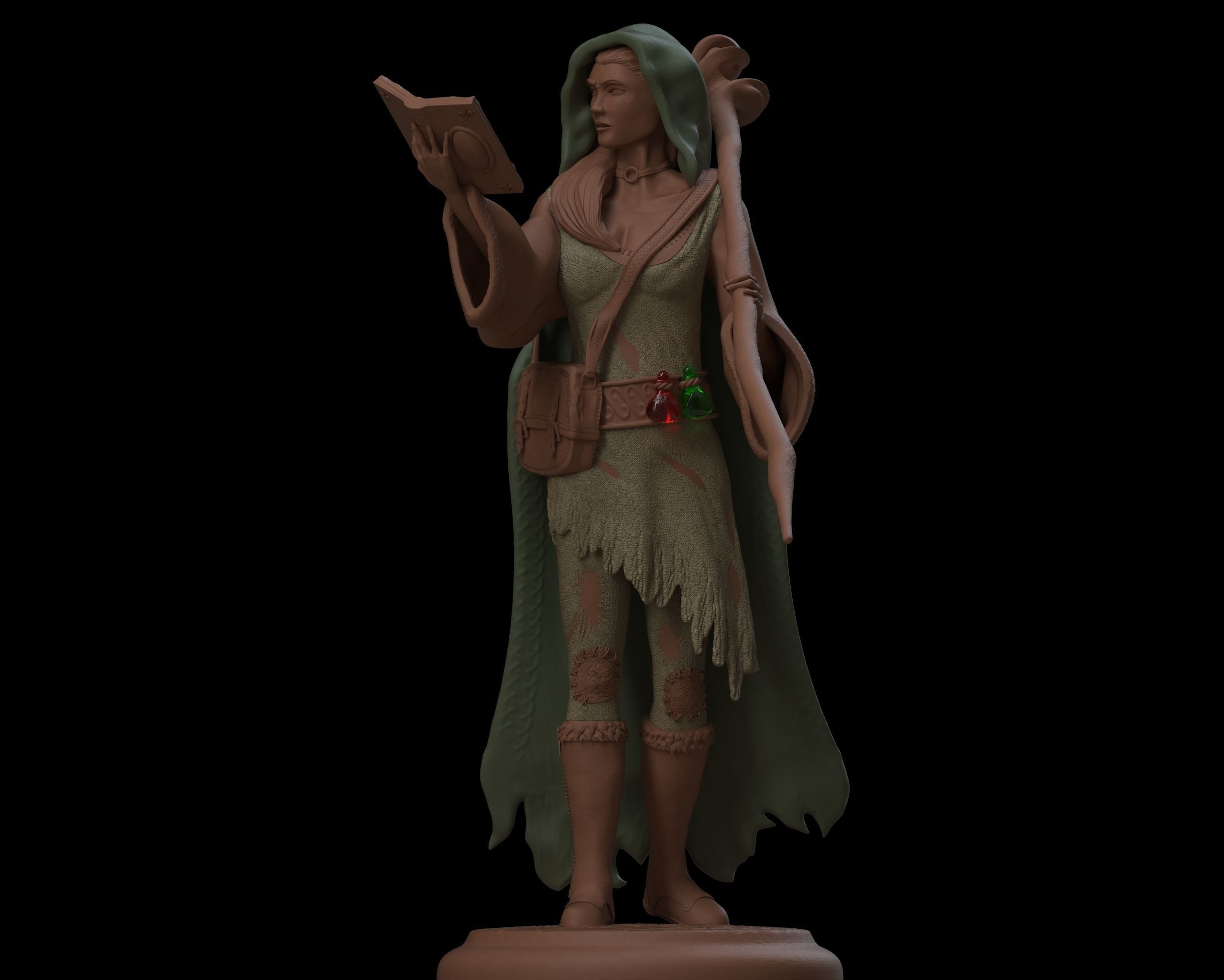Sorceress statue of woman holding book 3D print model_4