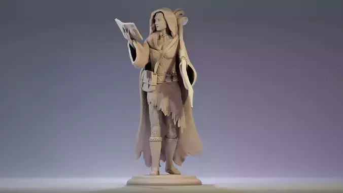 Sorceress statue of woman holding book 3D print model