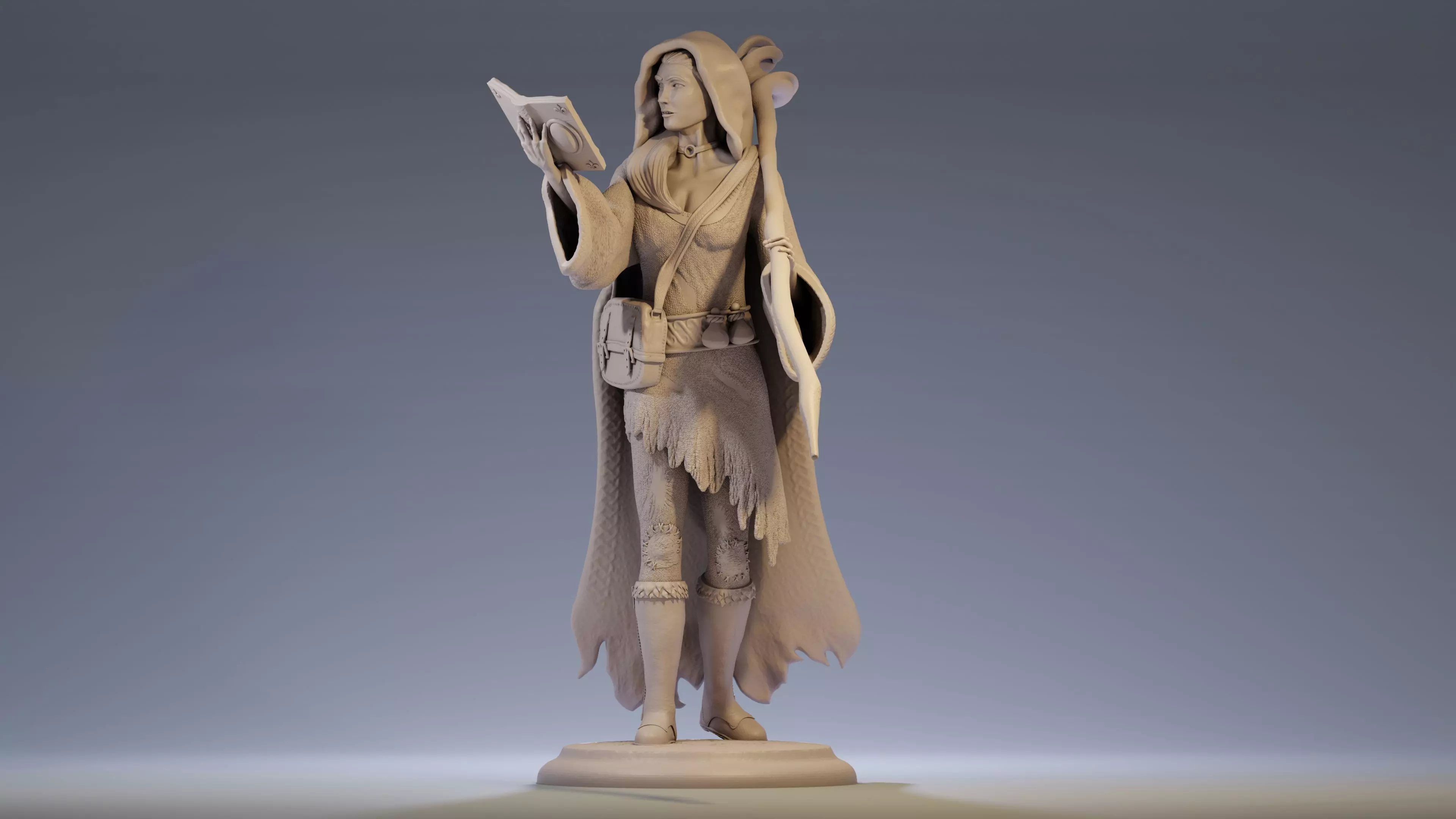 Sorceress statue of woman holding book 3D print model_0