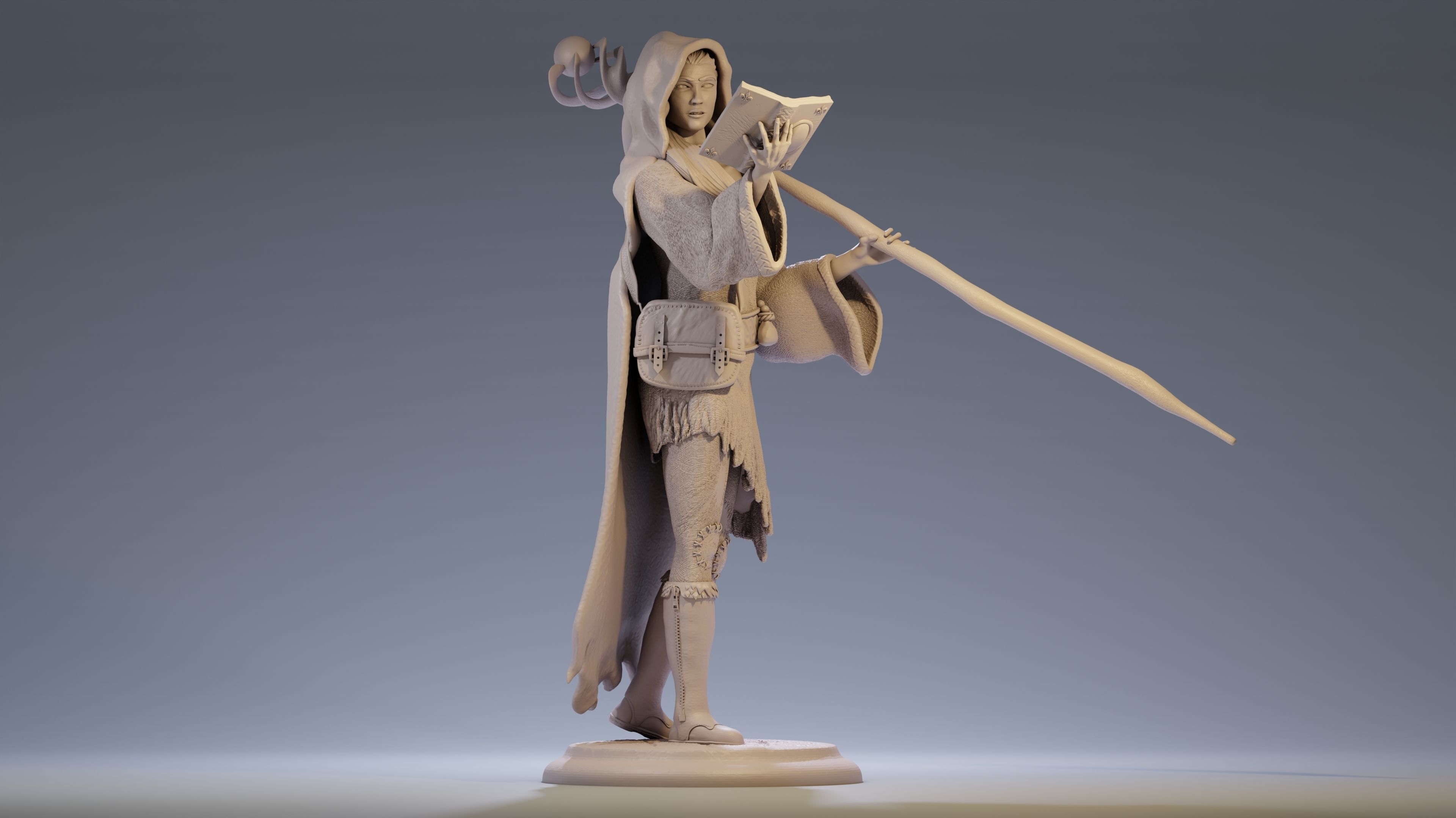 Sorceress statue of woman holding book 3D print model_1