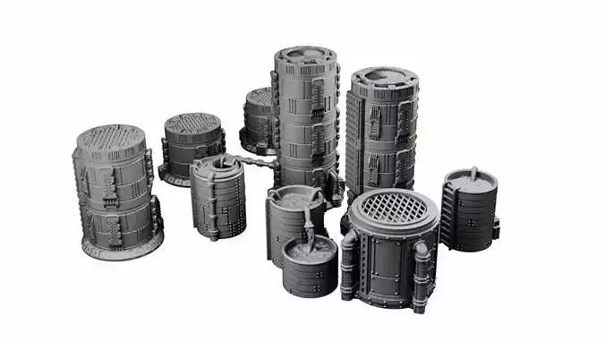 Chemical Factory Vats And Storage Tank Sci Fi Terrain 3D print model